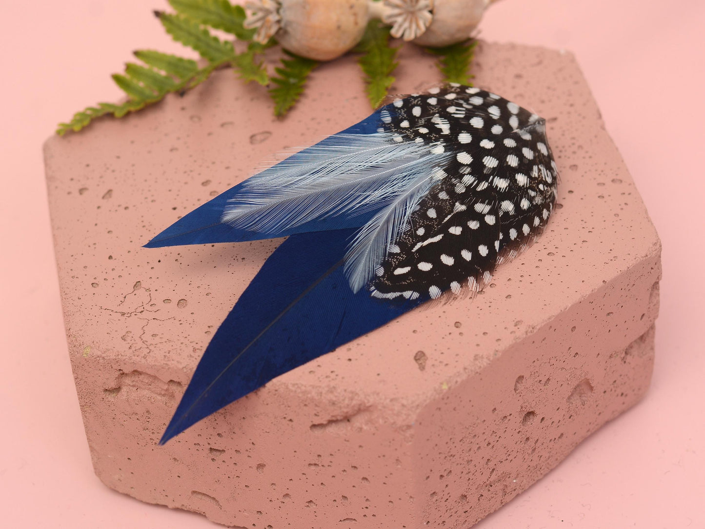 Navy Blue and Polka Dot Feather Hair Clip | Blue Feather Fascinator | Blue Feather Headpiece | Wedding Fascinator | Bridal Headpiece