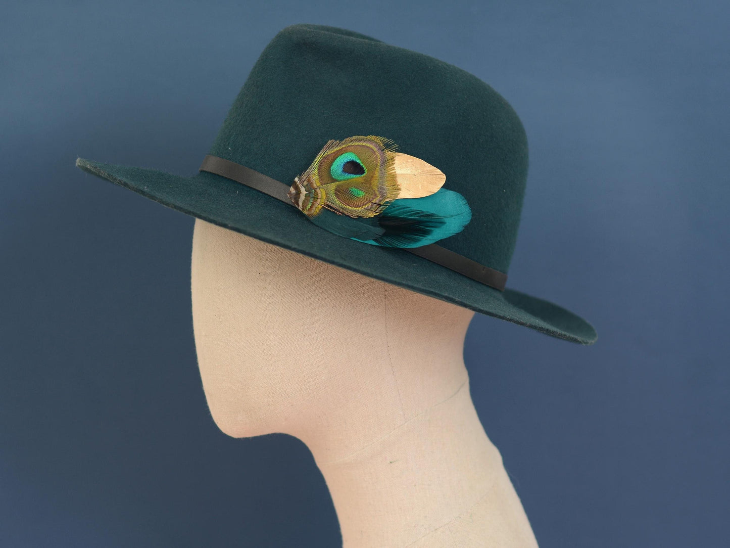 Teal and Gold Peacock Feather Lapel Pin / Hat Pin No.98 | Unique Feather Boutonniere | Peacock Feather Brooch