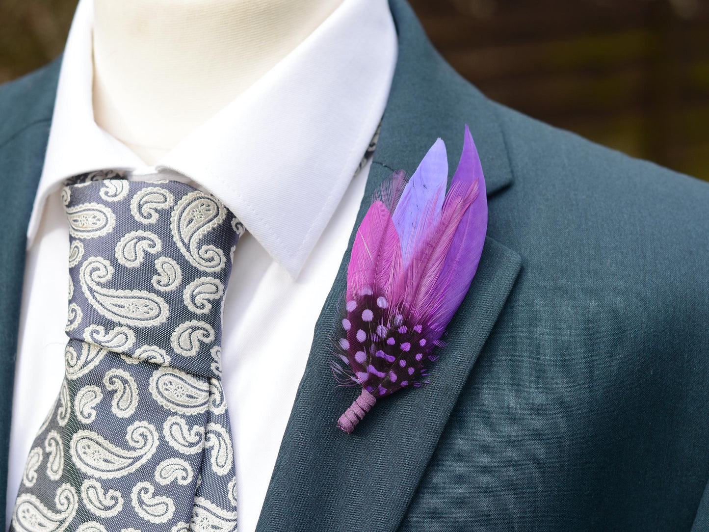Shades of Purple Feather Lapel Pin Small no.189 | Pheasant Feather Boutonniere | Feather Brooch | Feather Hat Pin