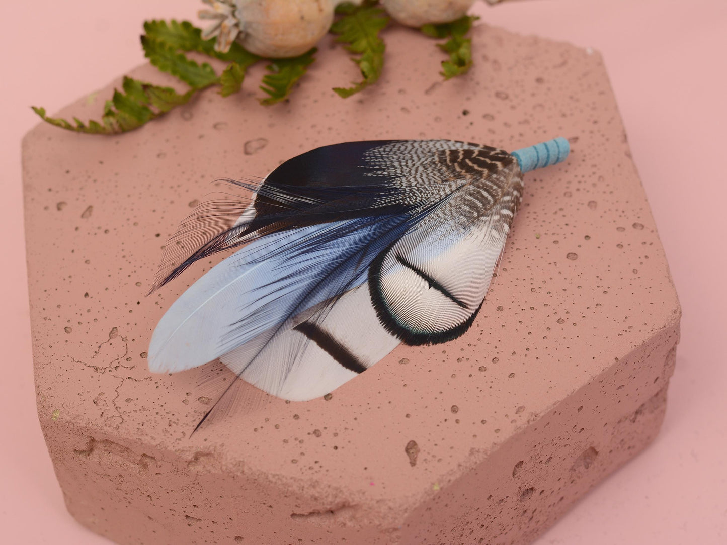 Pheasant and Duck Blue Feather Lapel Pin / Hat Pin No.219 | Unique Peacock Feather Boutonniere | Peacock Feather Brooch