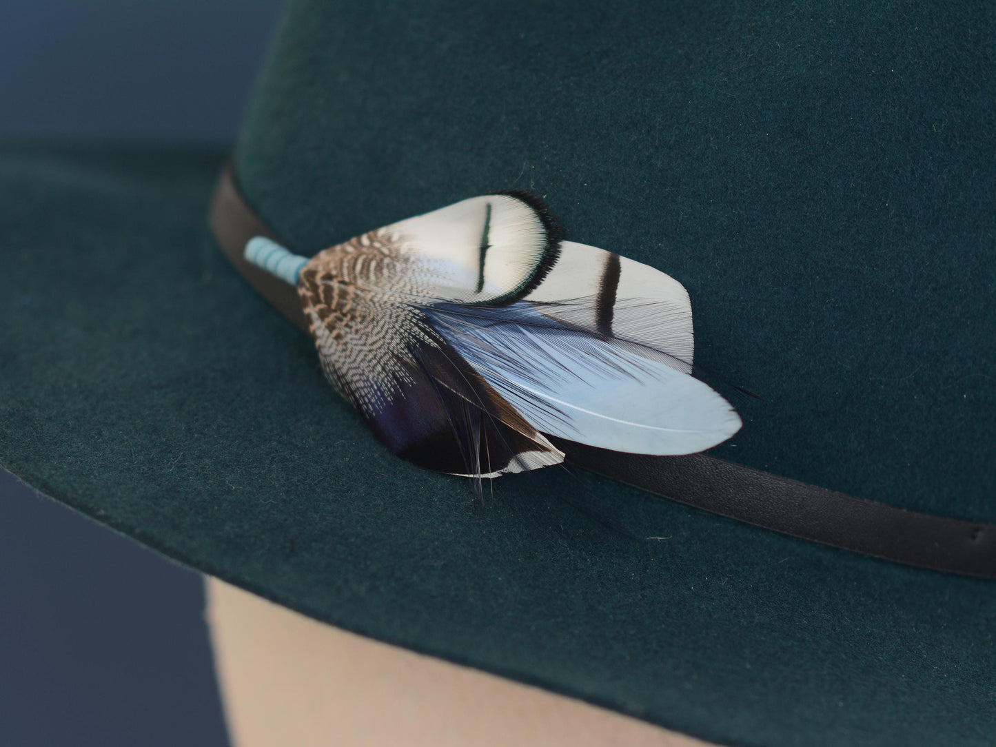 Pheasant and Duck Blue Feather Lapel Pin / Hat Pin No.219 | Unique Peacock Feather Boutonniere | Peacock Feather Brooch