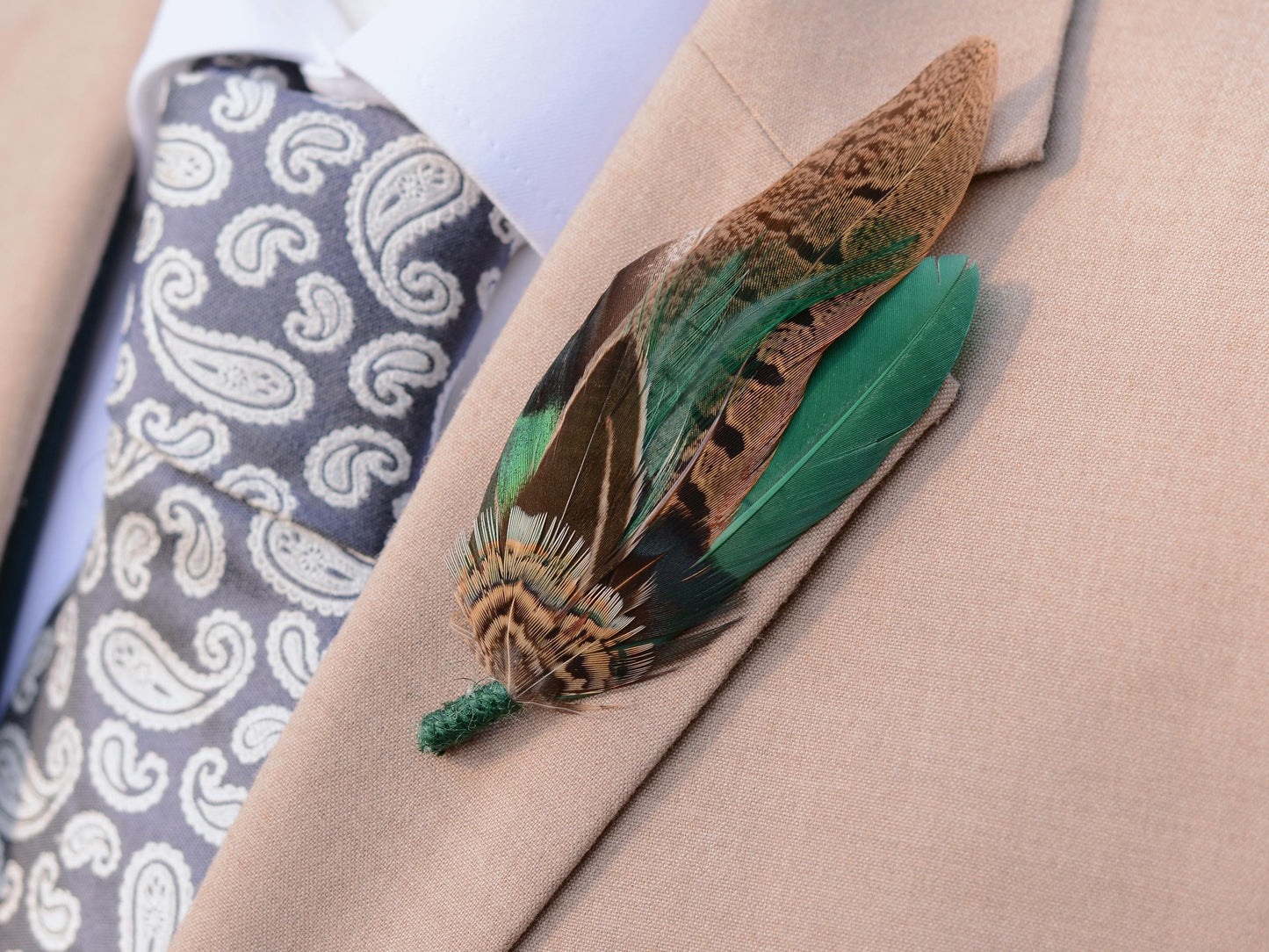 Pheasant and Duck Green Feather Lapel Pin / Hat Pin No.232 | Unique Duck Feather Boutonniere | Duck Feather Brooch