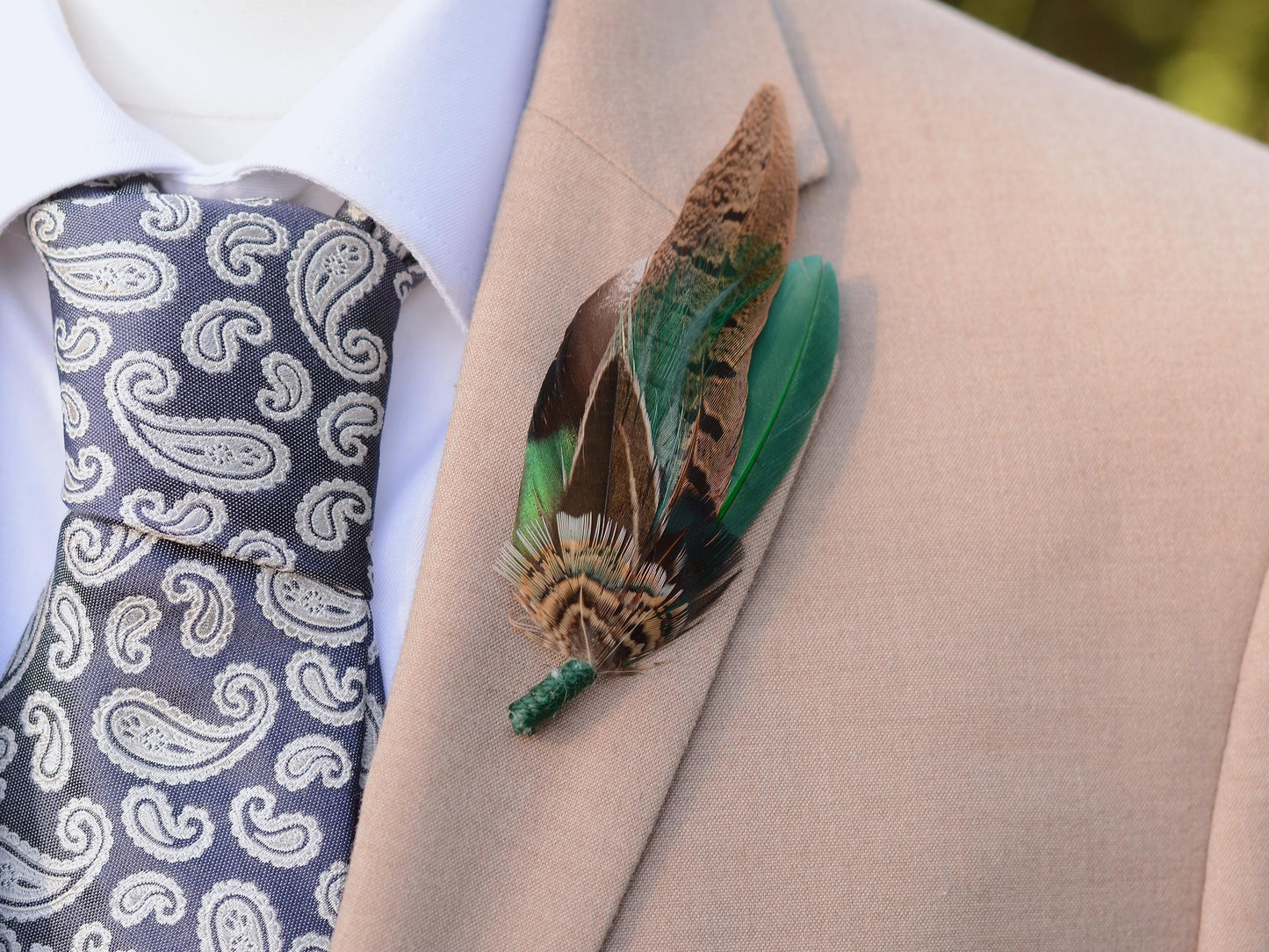 Pheasant and Duck Green Feather Lapel Pin / Hat Pin No.232 | Unique Duck Feather Boutonniere | Duck Feather Brooch