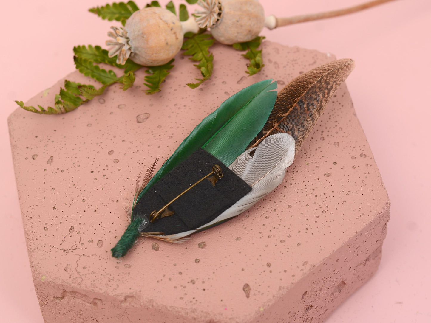 Pheasant and Duck Green Feather Lapel Pin / Hat Pin No.232 | Unique Duck Feather Boutonniere | Duck Feather Brooch