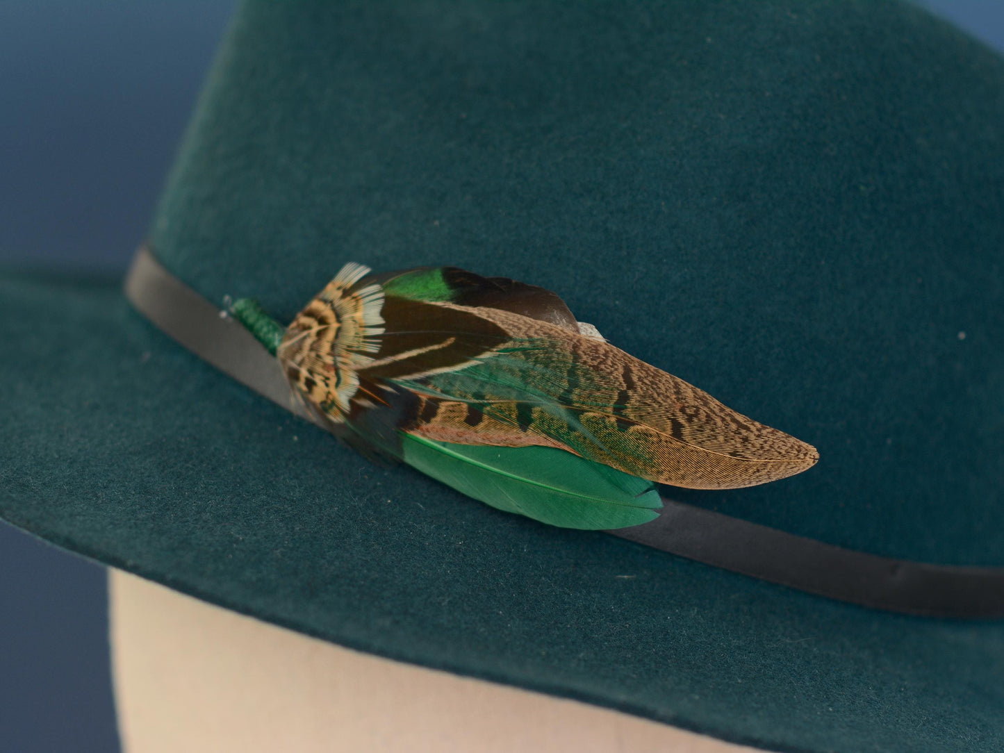 Pheasant and Duck Green Feather Lapel Pin / Hat Pin No.232 | Unique Duck Feather Boutonniere | Duck Feather Brooch