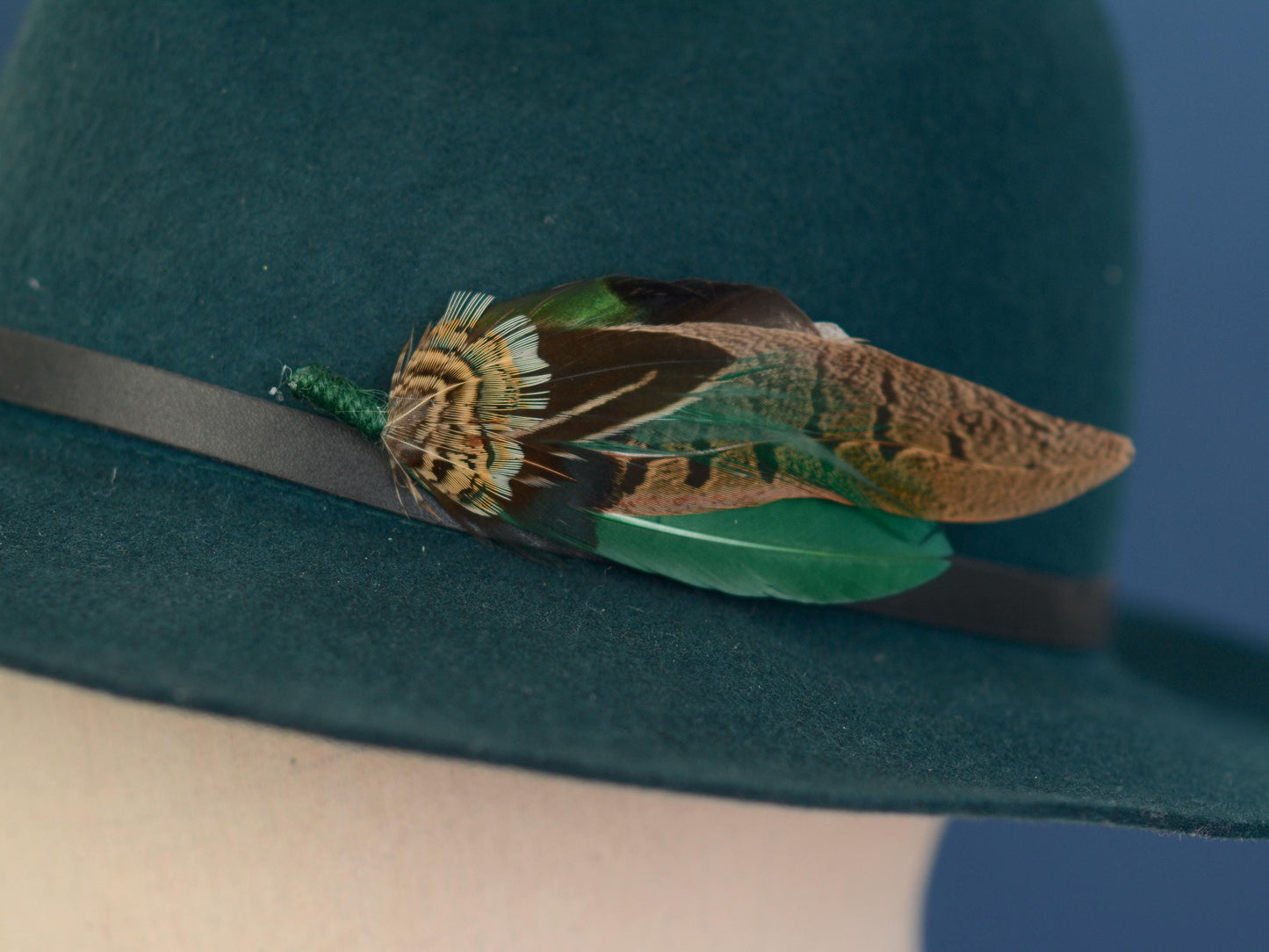 Pheasant and Duck Green Feather Lapel Pin / Hat Pin No.232 | Unique Duck Feather Boutonniere | Duck Feather Brooch