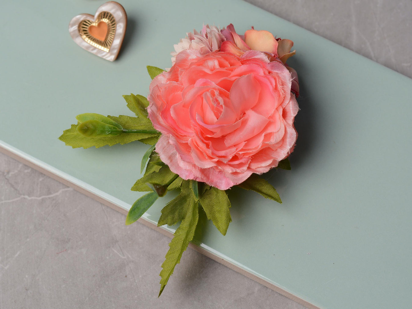 Flower Hair Clip in Coral and Blush Pink | Bridesmaids Hair Clip | Floral Headpiece | Bridal Hair Clip | Flower Bun Clip