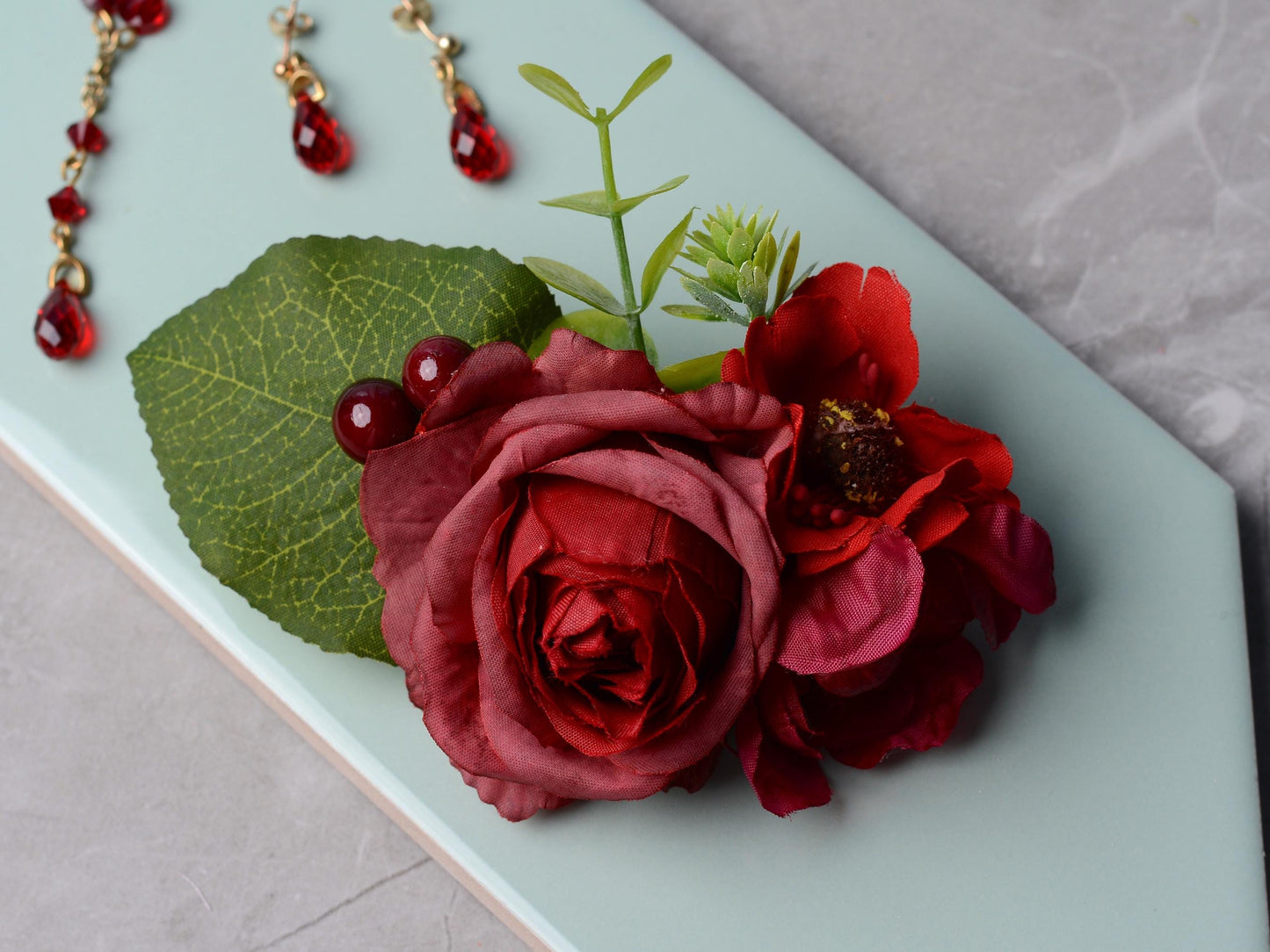 Red Rose and Blossom Hair Clip | Silk Flower Hair Clip | Bridal Hair Clip | Bridesmaids Hair Clip | Floral Headpiece