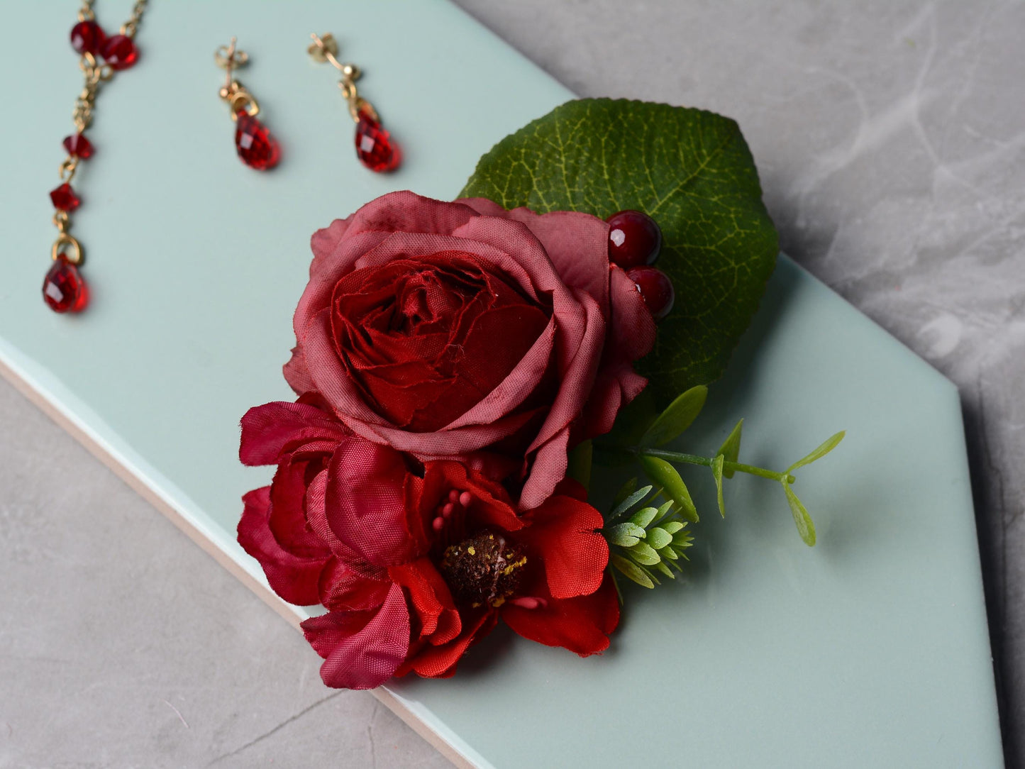 Red Rose and Blossom Hair Clip | Silk Flower Hair Clip | Bridal Hair Clip | Bridesmaids Hair Clip | Floral Headpiece