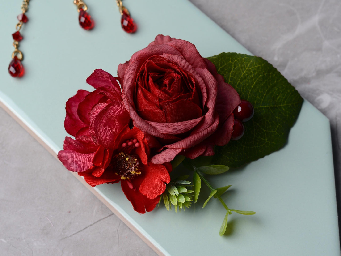 Red Rose and Blossom Hair Clip | Silk Flower Hair Clip | Bridal Hair Clip | Bridesmaids Hair Clip | Floral Headpiece