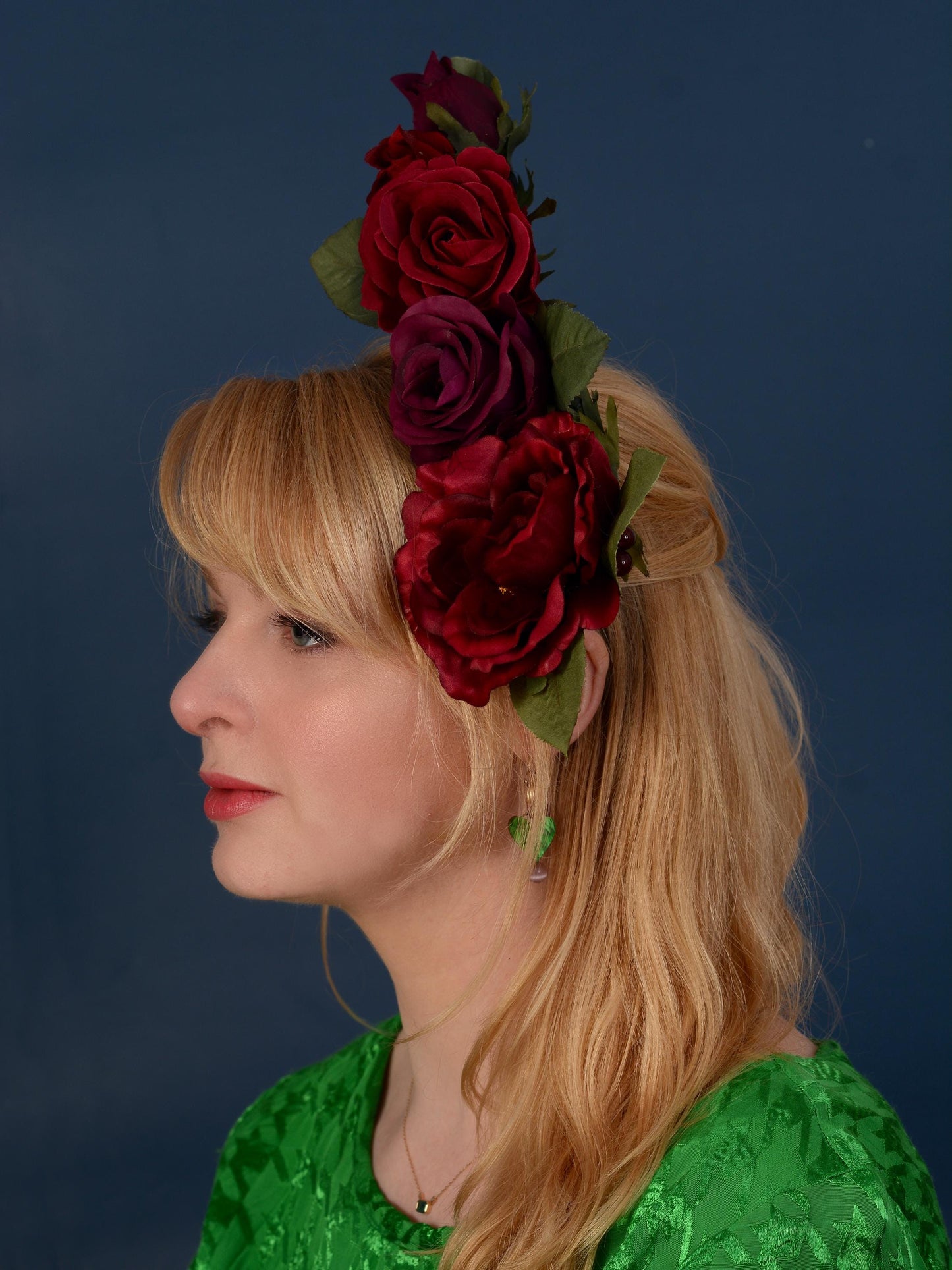 Sculptural Crimson and Plum Roses Headpiece | Flower Crown | Flower Fascinator | Flower Headband | Wedding Headpiece | Races Headpiece