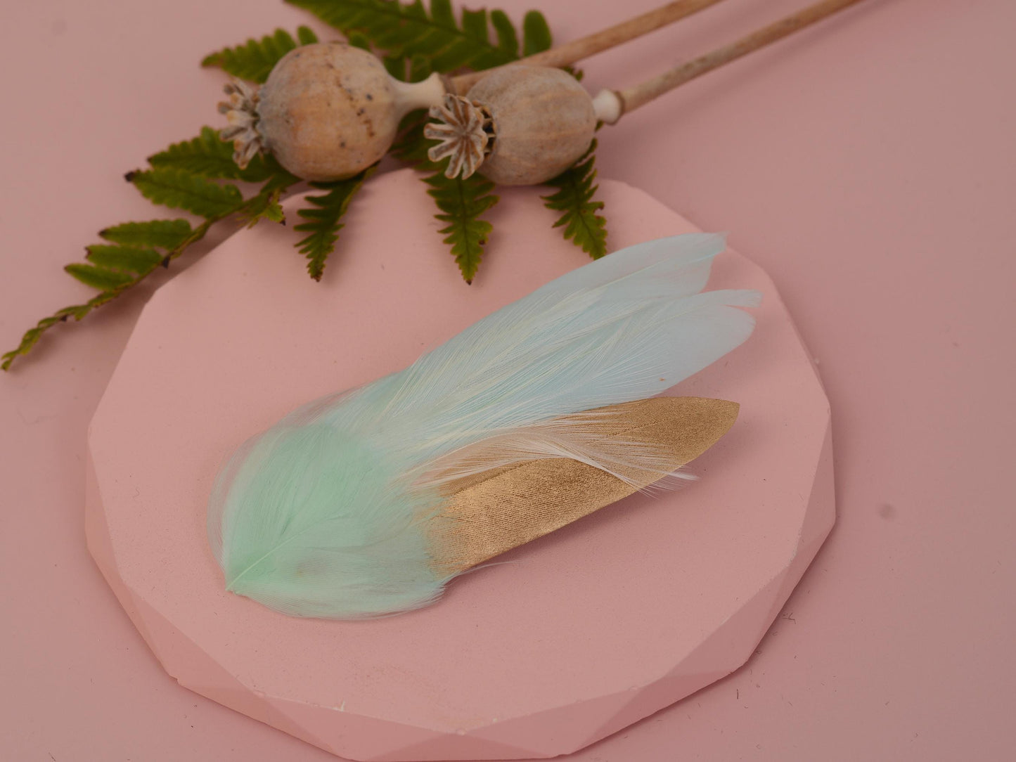 Mint and Gold Feather Fascinator Hair Clip | Blush Feather Hair Clip | Blush Feather Headpiece | Wedding Fascinator | Bridal Headpiece