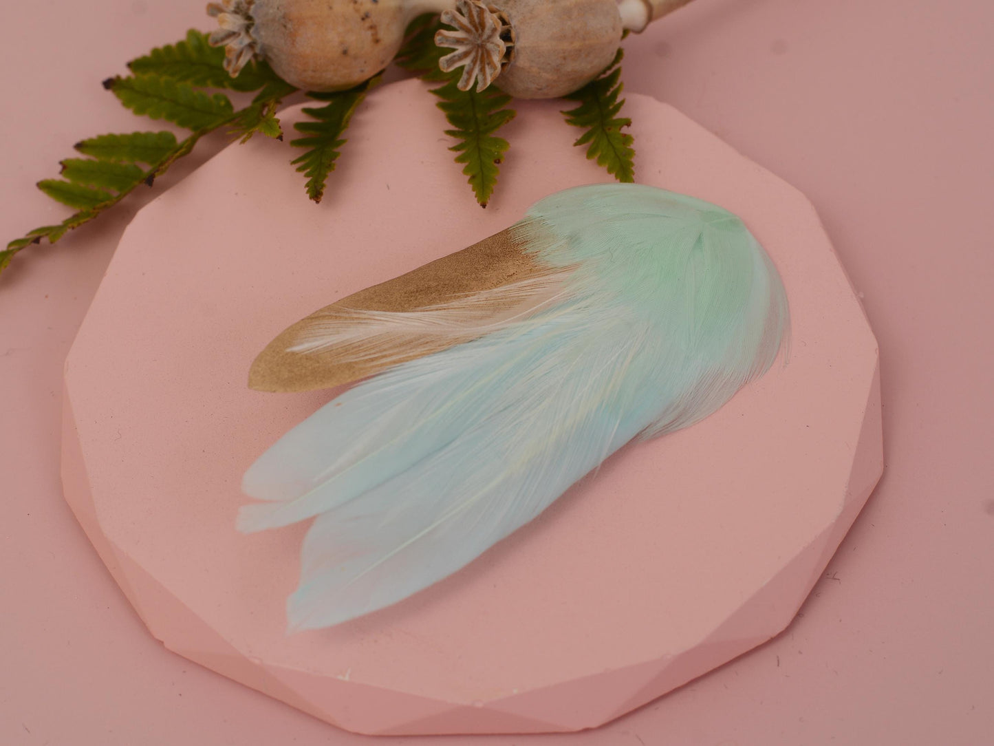 Mint and Gold Feather Fascinator Hair Clip | Blush Feather Hair Clip | Blush Feather Headpiece | Wedding Fascinator | Bridal Headpiece