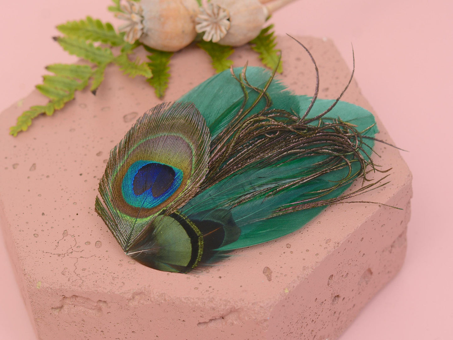 Green Peacock Feather Hair Clip Fascinator, Peacock Feather Headpiece