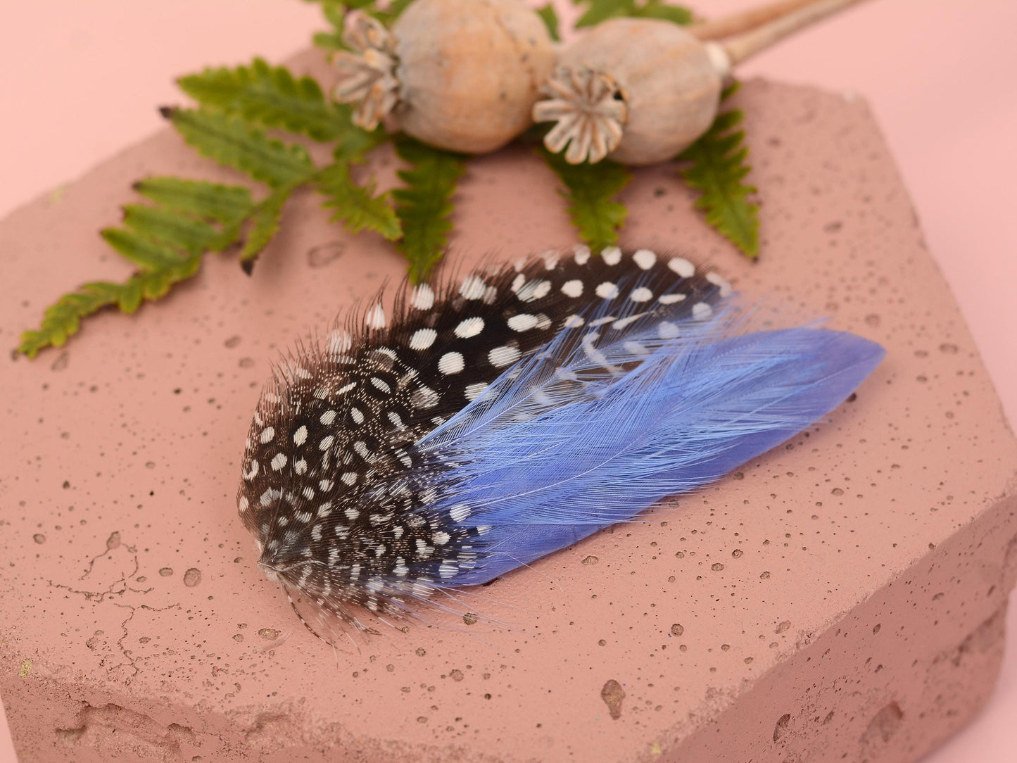 Feather Hair Clip in Cornflower Blue and Polka Dot | Blue Feather Hair Clip | Pastel Blue Feather Headpiece | Wedding Fascinator