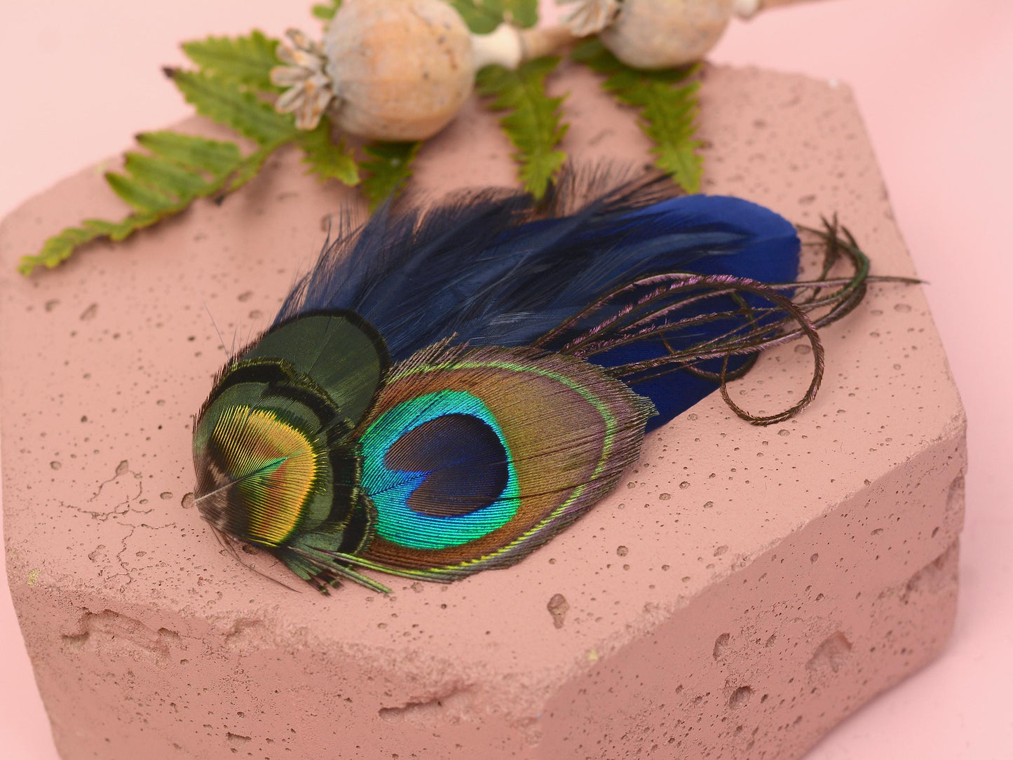 Navy Blue Peacock Feather Hair Clip | Peacock Feather Fascinator | Peacock Feather Headpiece | Bridal Hair Clip | Bridesmaid Hair Clip