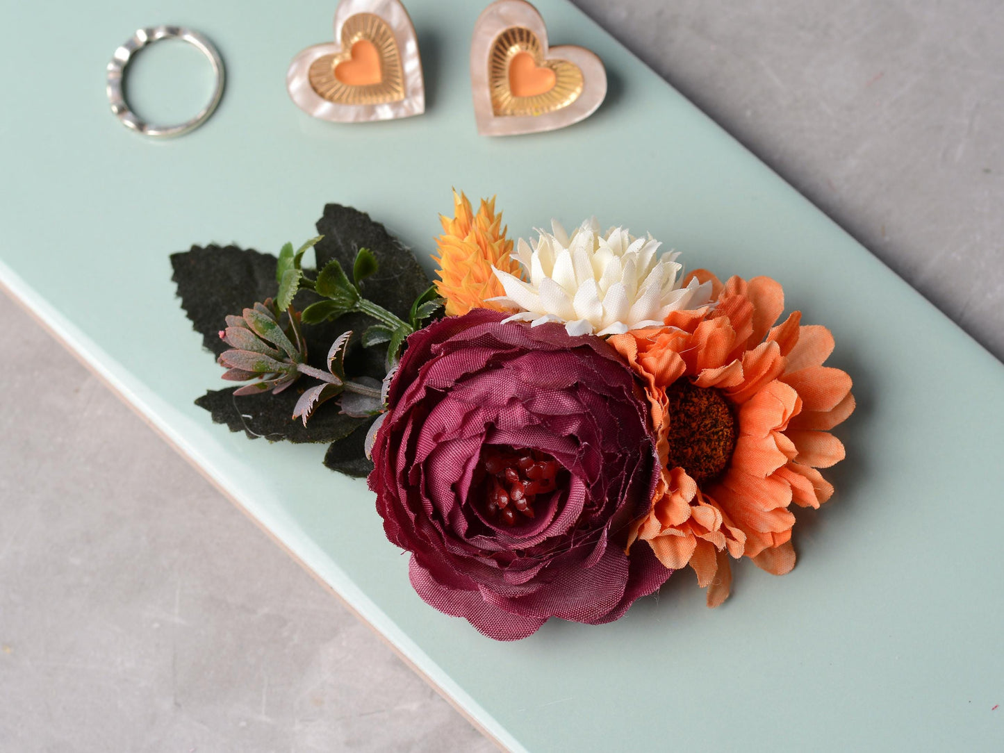 Rose Flower Hair Clip in Purple Burgundy and Burnt Orange | Fall Wedding Hair Piece
