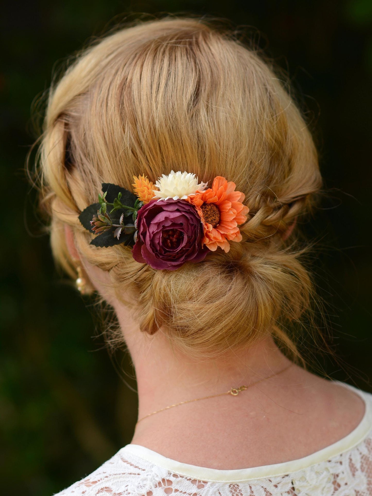 Rose Flower Hair Clip in Purple Burgundy and Burnt Orange | Fall Wedding Hair Piece