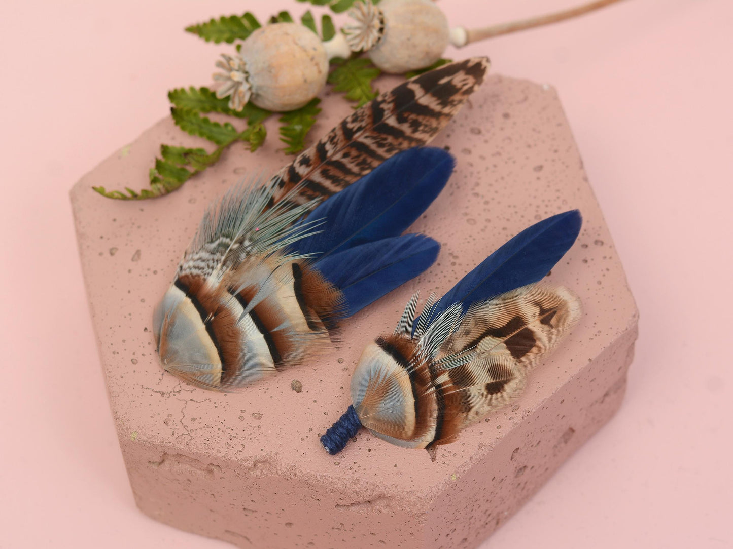 Navy Blue Partridge and Pheasant Feather Hair Clip / Feather Boutonniere Set | Pheasant Feather Fascinator | Bridesmaid Hair Clip