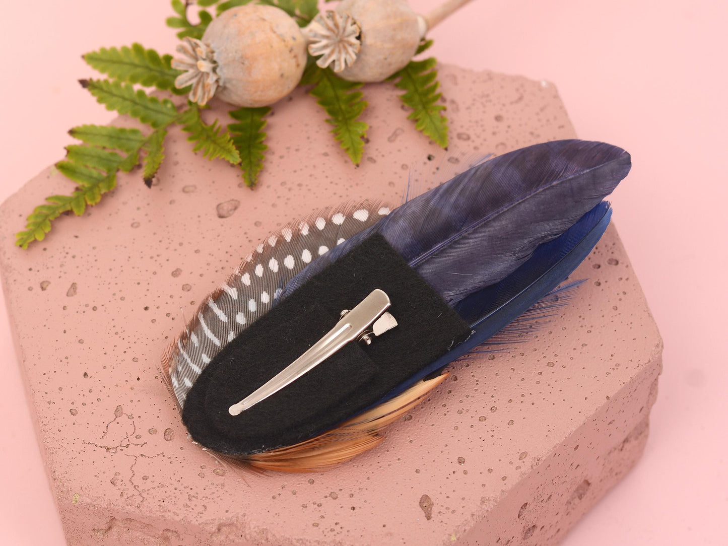 Navy Blue Feather Hair Clip, Feather Fascinator