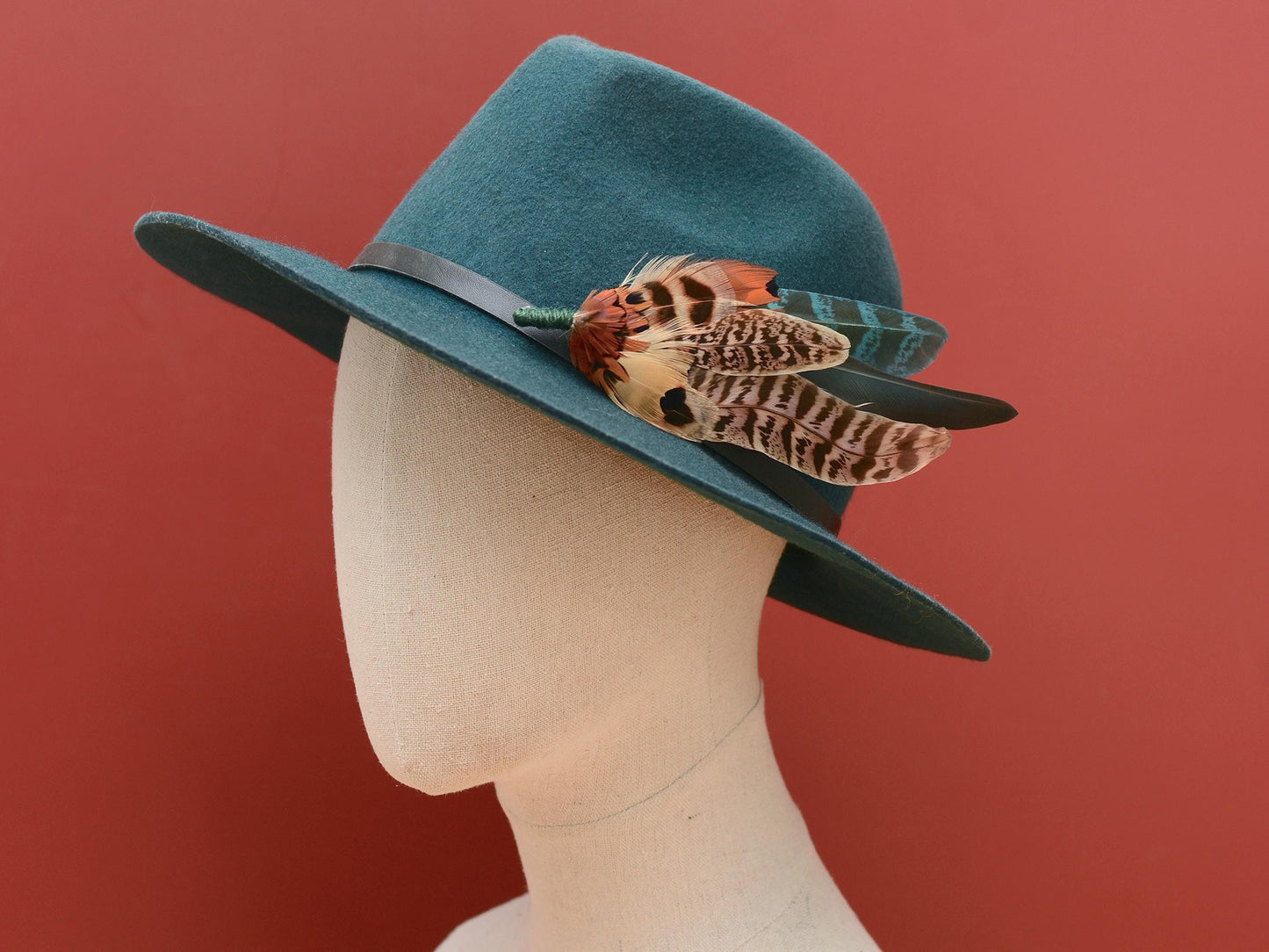 Large Green and Copper Pheasant Feather Boutonniere No.281 | Unique Pheasant Feather Hat Pin
