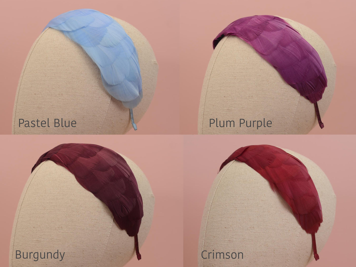 Soft Goose Feather Headband in Green, Navy Blue, Royal Blue, Teal, Black, Pink, Red, Plum Purple, Burgundy, Yellow, Black, White, Ivory
