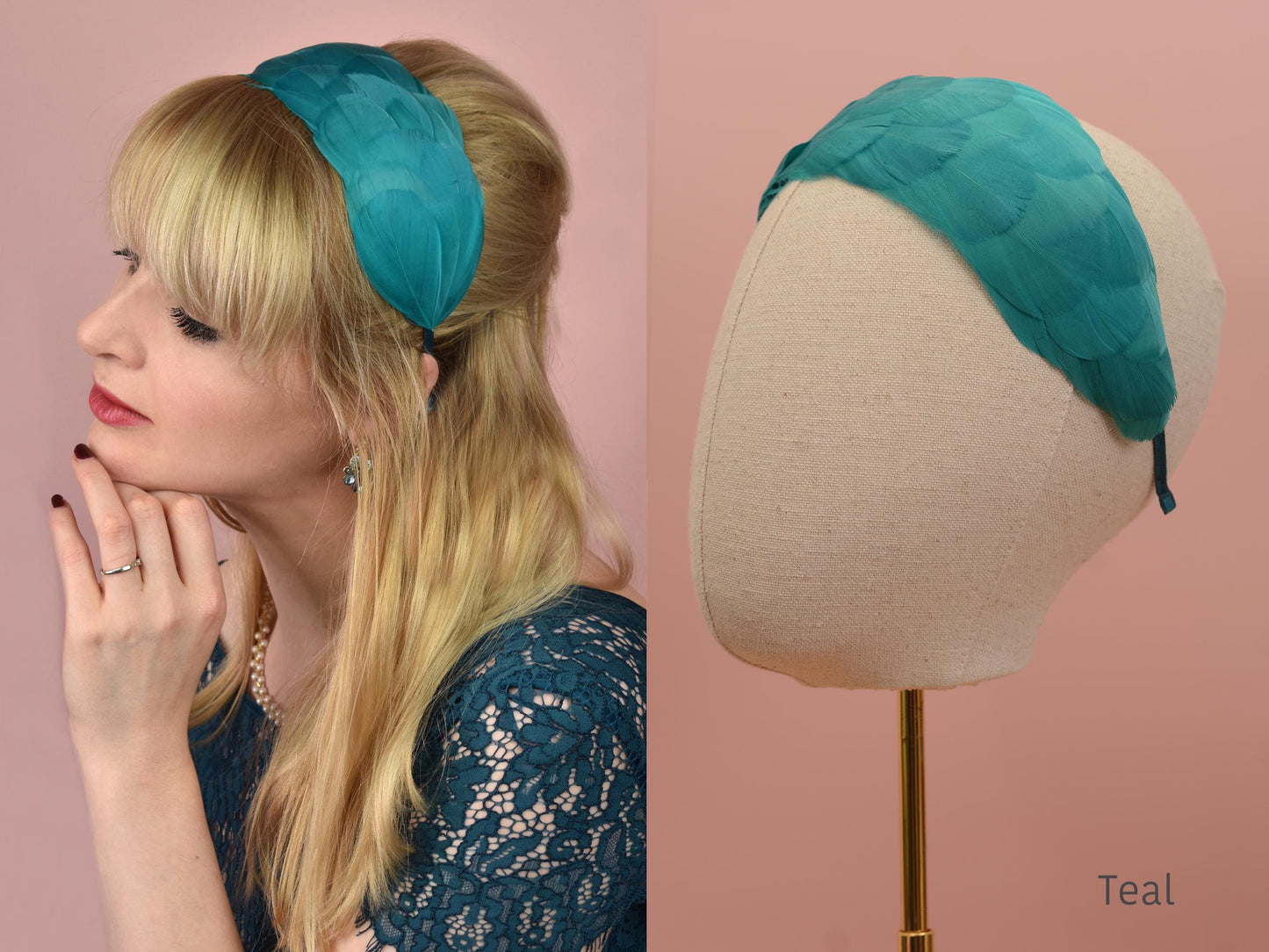 Soft Goose Feather Headband in Green, Navy Blue, Royal Blue, Teal, Black, Pink, Red, Plum Purple, Burgundy, Yellow, Black, White, Ivory