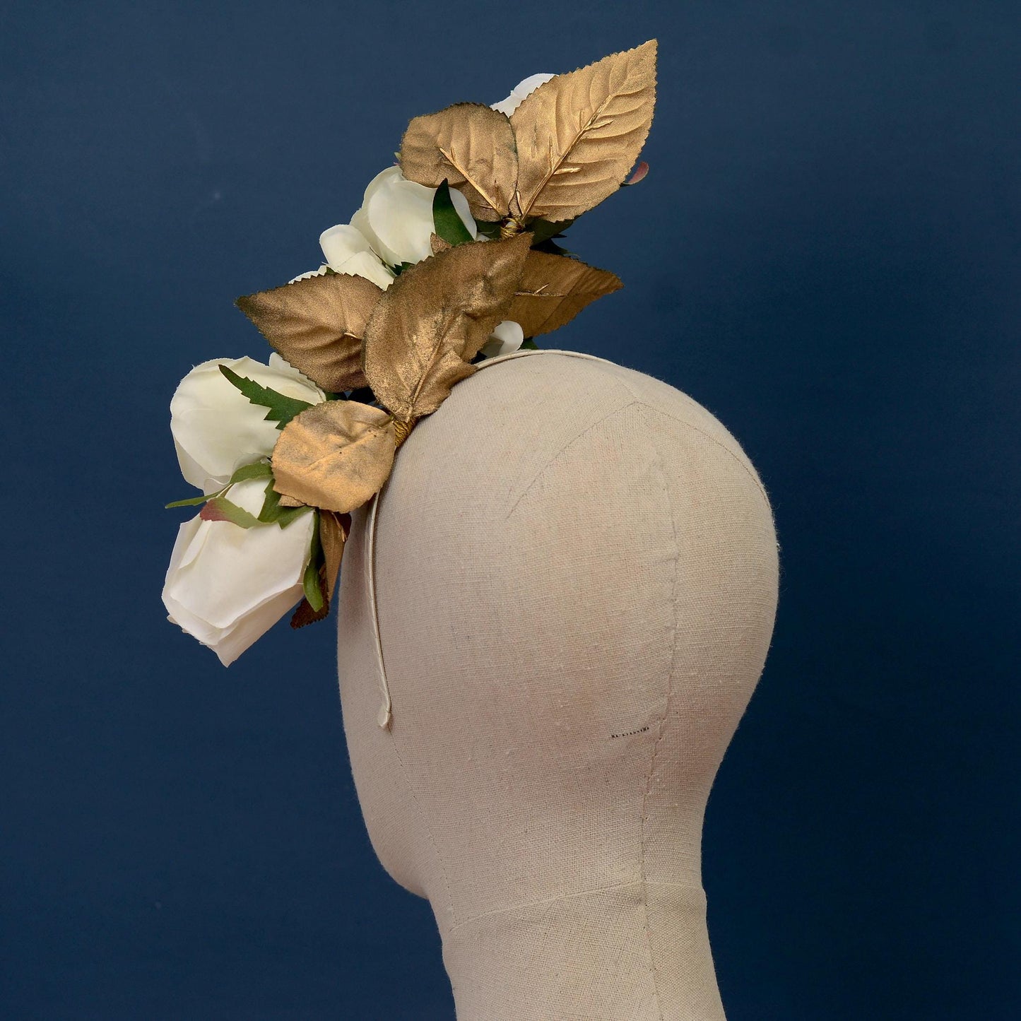 Floating Ivory and Gold Roses Flower Crown Headpiece | Flower Headband | Bridal Headpiece | Wedding Headpiece | Races Headpiece