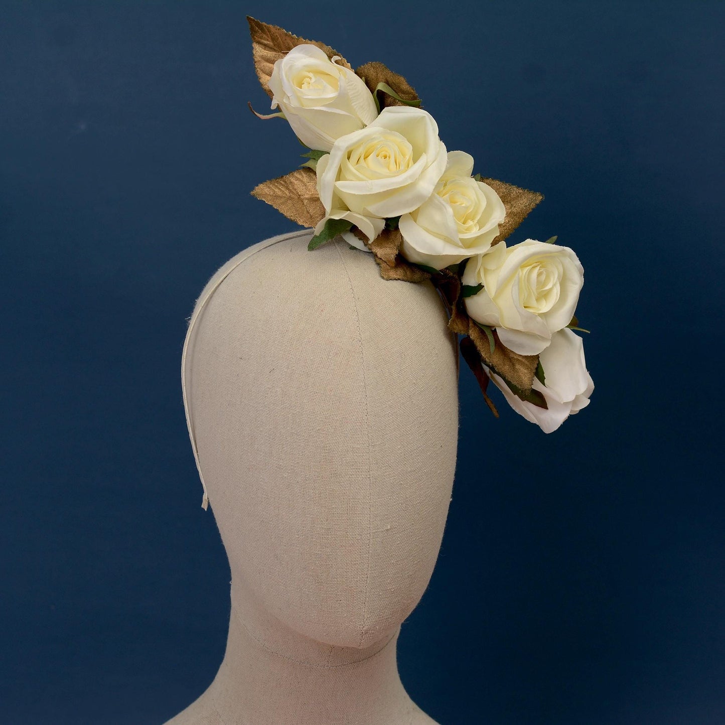 Floating Ivory and Gold Roses Flower Crown Headpiece | Flower Headband | Bridal Headpiece | Wedding Headpiece | Races Headpiece