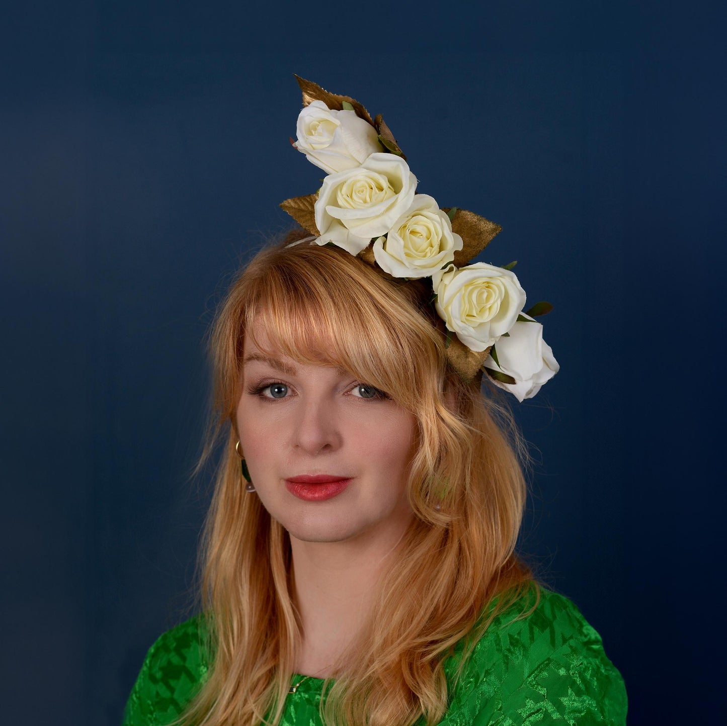 Floating Ivory and Gold Roses Flower Crown Headpiece | Flower Headband | Bridal Headpiece | Wedding Headpiece | Races Headpiece