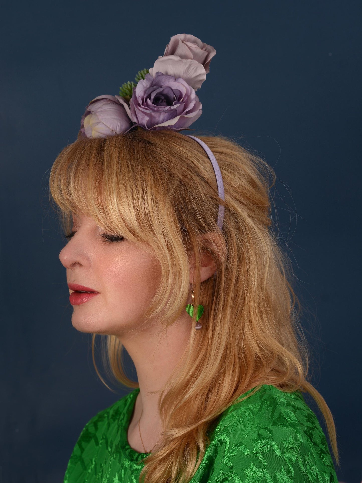 Flower Headpiece in Blue and Lavender Purple | Rose Flower Crown | Flower Fascinator | Flower Headband | Wedding Headpiece | Races Headpiece