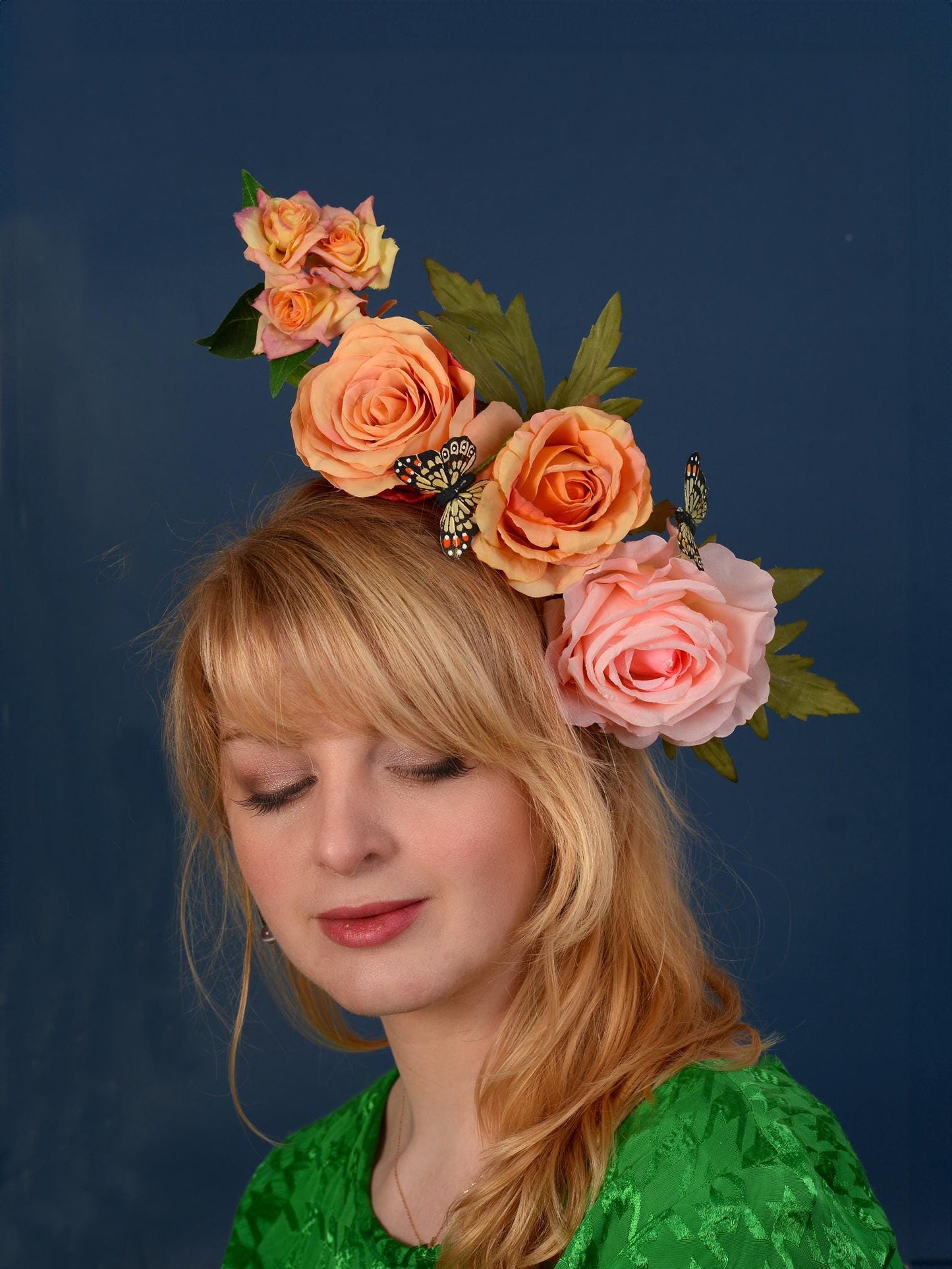 Sculptural Roses Headpiece in Pink and Orange | Flower Fascinator | Flower Headband | Wedding Headpiece | Races Headpiece
