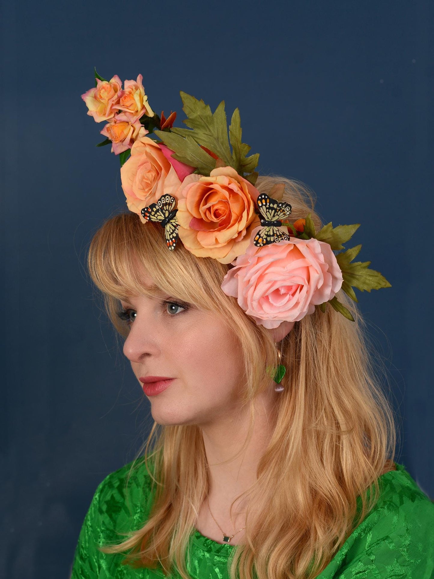Sculptural Roses Headpiece in Pink and Orange | Flower Fascinator | Flower Headband | Wedding Headpiece | Races Headpiece