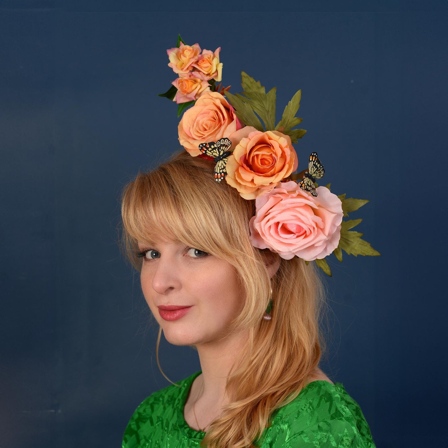 Sculptural Roses Headpiece in Pink and Orange | Flower Fascinator | Flower Headband | Wedding Headpiece | Races Headpiece