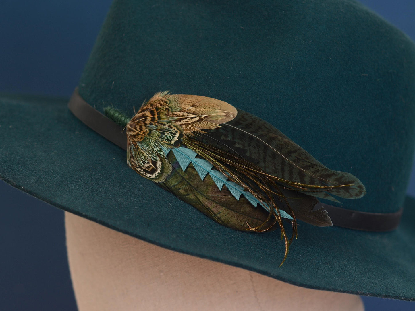 Teal and Green Feather Hat Pin / Boutonniere No.323 | Feather Boutonniere | Pheasant Feather Brooch
