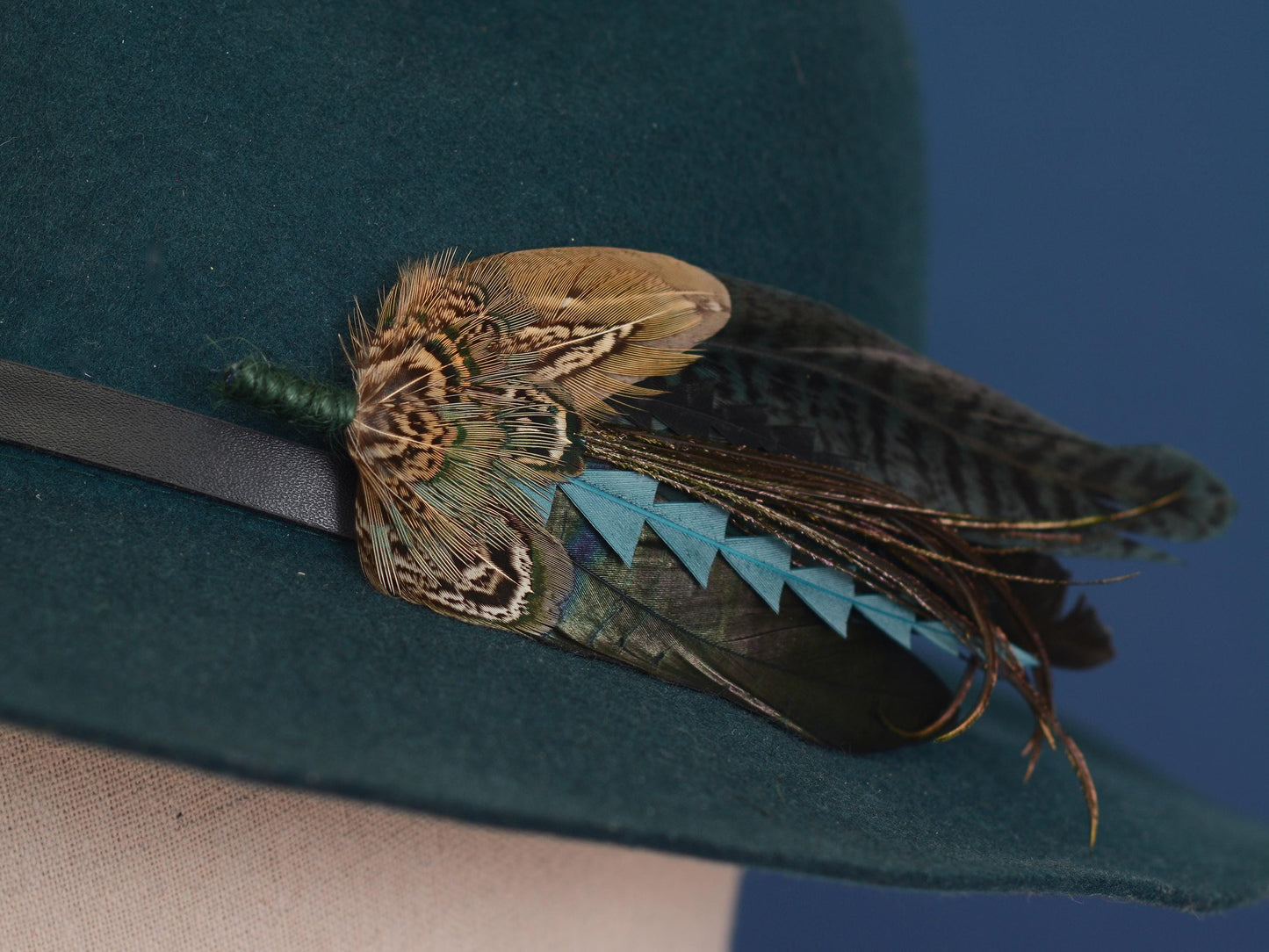 Teal and Green Feather Hat Pin / Boutonniere No.323 | Feather Boutonniere | Pheasant Feather Brooch