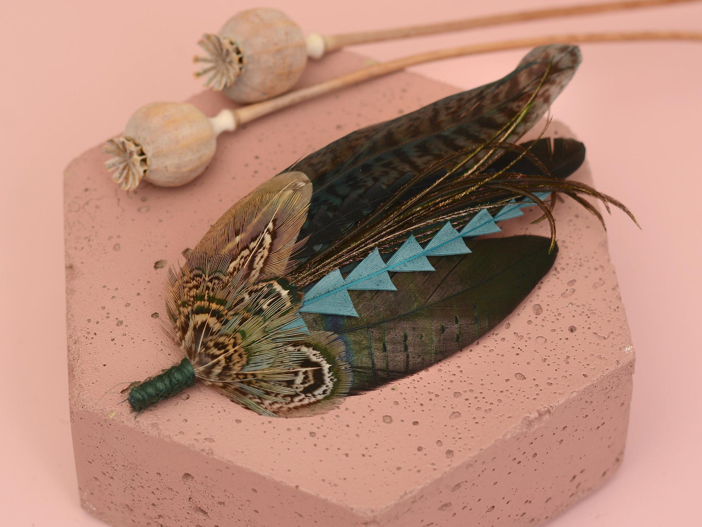 Teal and Green Feather Hat Pin / Boutonniere No.323 | Feather Boutonniere | Pheasant Feather Brooch
