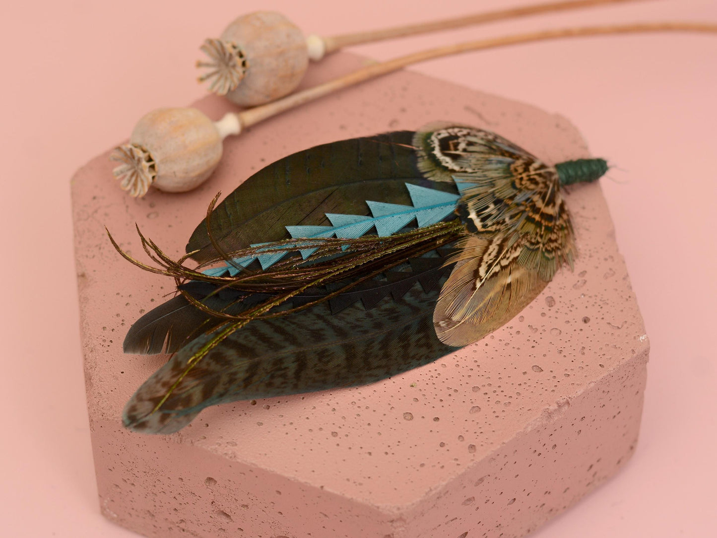 Teal and Green Feather Hat Pin / Boutonniere No.323 | Feather Boutonniere | Pheasant Feather Brooch