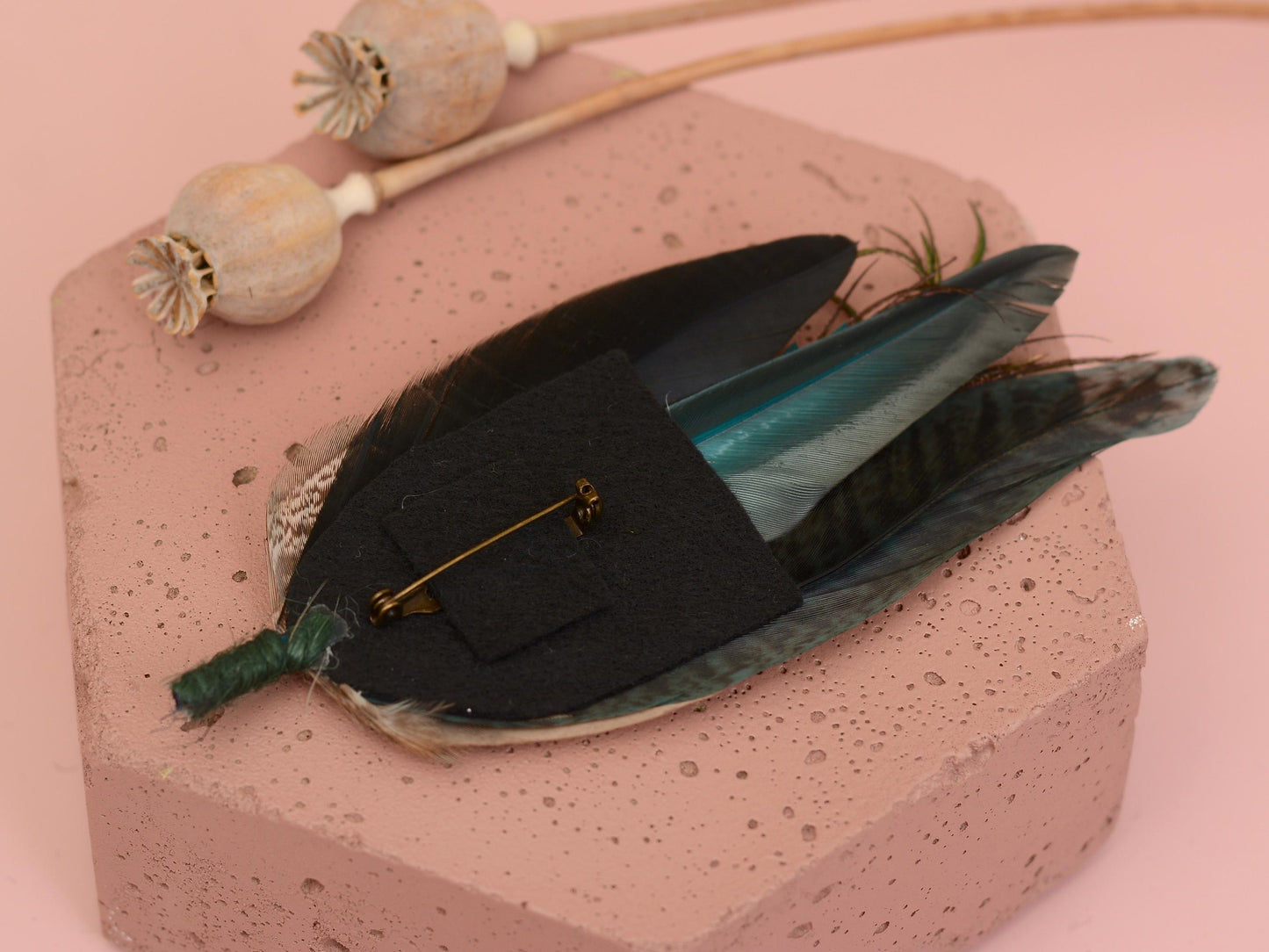 Teal and Green Feather Hat Pin / Boutonniere No.323 | Feather Boutonniere | Pheasant Feather Brooch