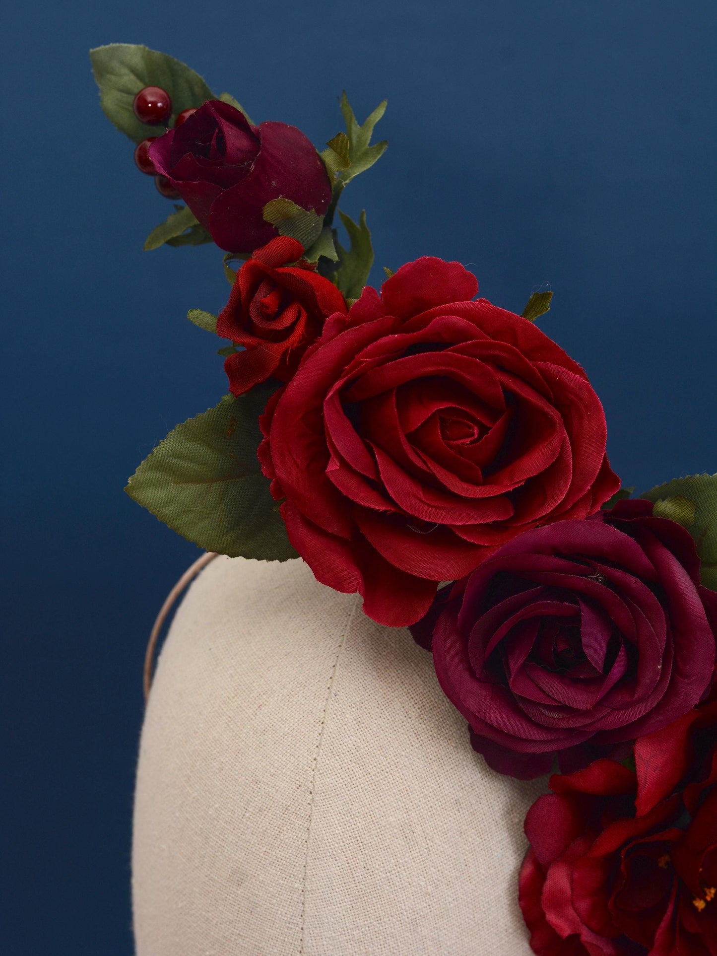 Sculptural Crimson and Plum Roses Headpiece | Flower Crown | Flower Fascinator | Flower Headband | Wedding Headpiece | Races Headpiece