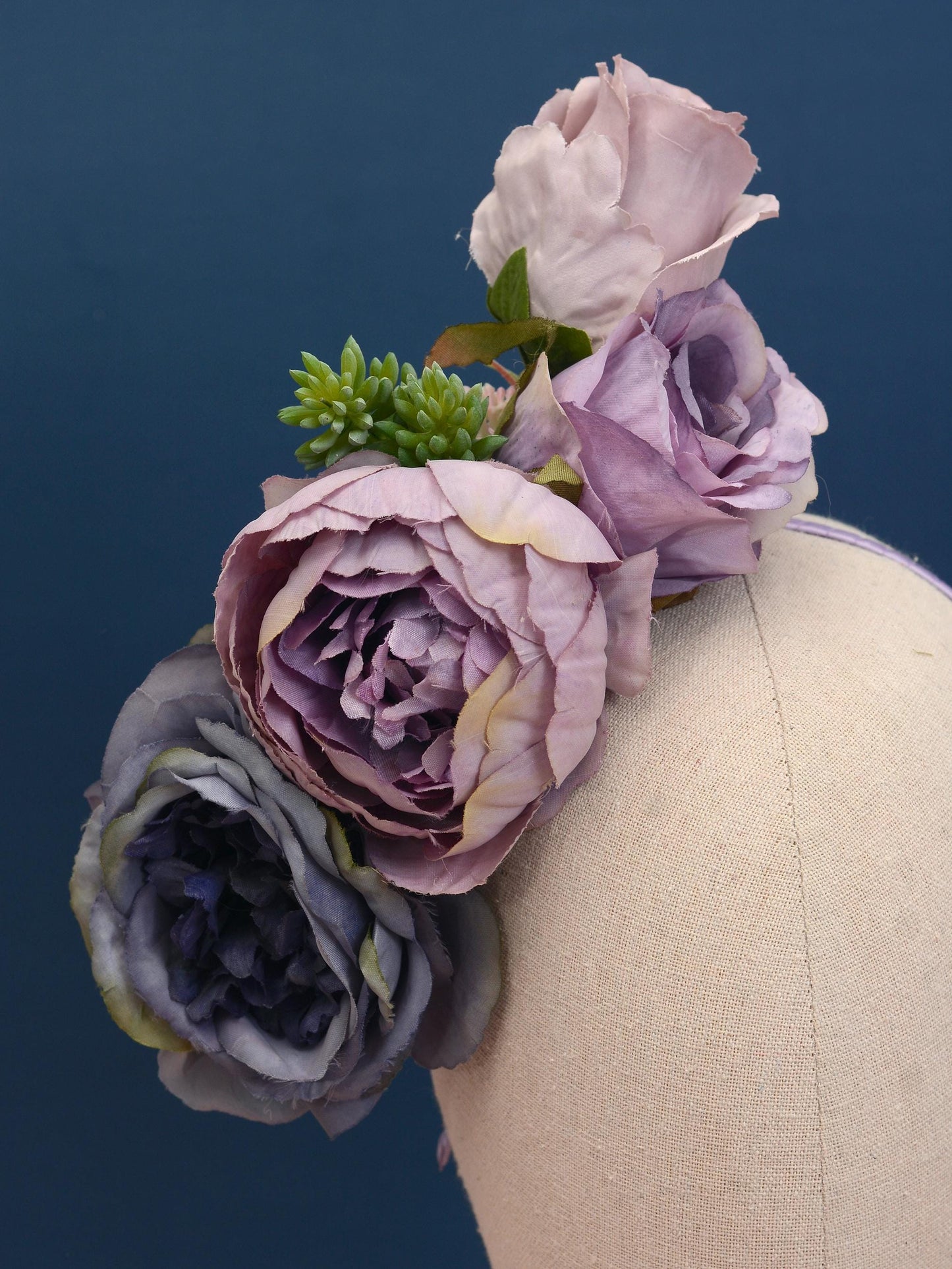 Flower Headpiece in Blue and Lavender Purple | Rose Flower Crown | Flower Fascinator | Flower Headband | Wedding Headpiece | Races Headpiece