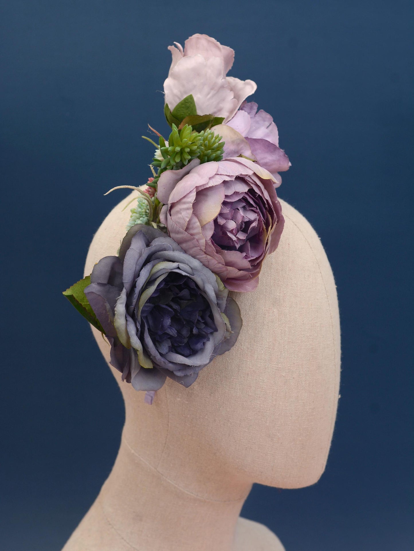 Flower Headpiece in Blue and Lavender Purple | Rose Flower Crown | Flower Fascinator | Flower Headband | Wedding Headpiece | Races Headpiece