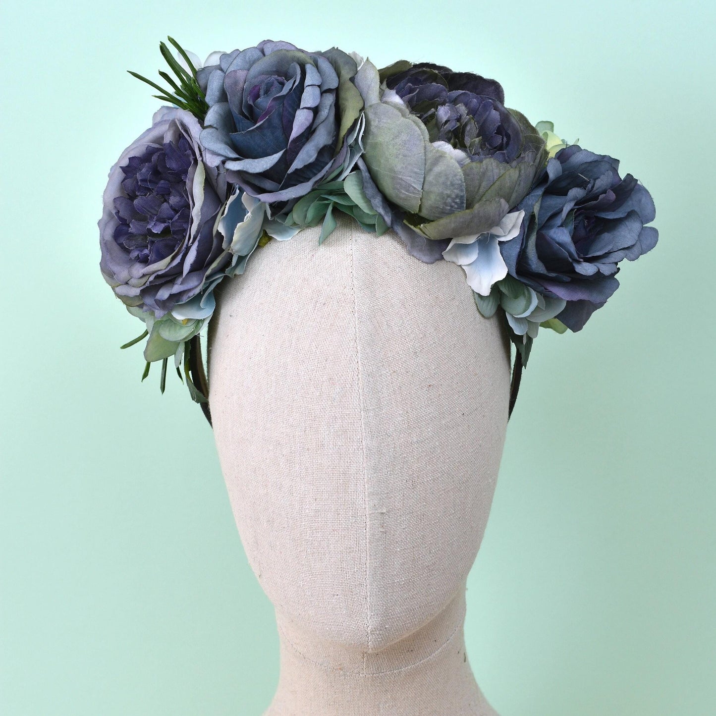 Oceana - Flower Crown Headpiece in Blue | Blue Flower Crown | Peony Flower Crown | Rose Headband | Something Blue | Bridal Headpiece