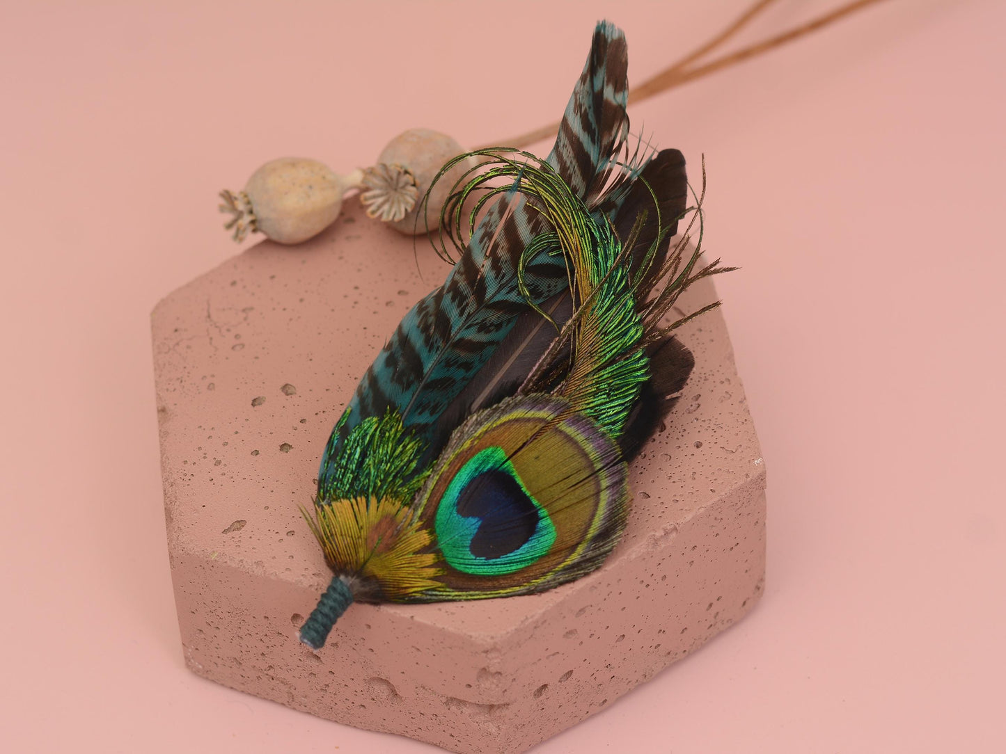 Teal Peacock Feather Lapel Pin Large | Feather Boutonniere | Pheasant Feather Brooch | Feather Hat Pin