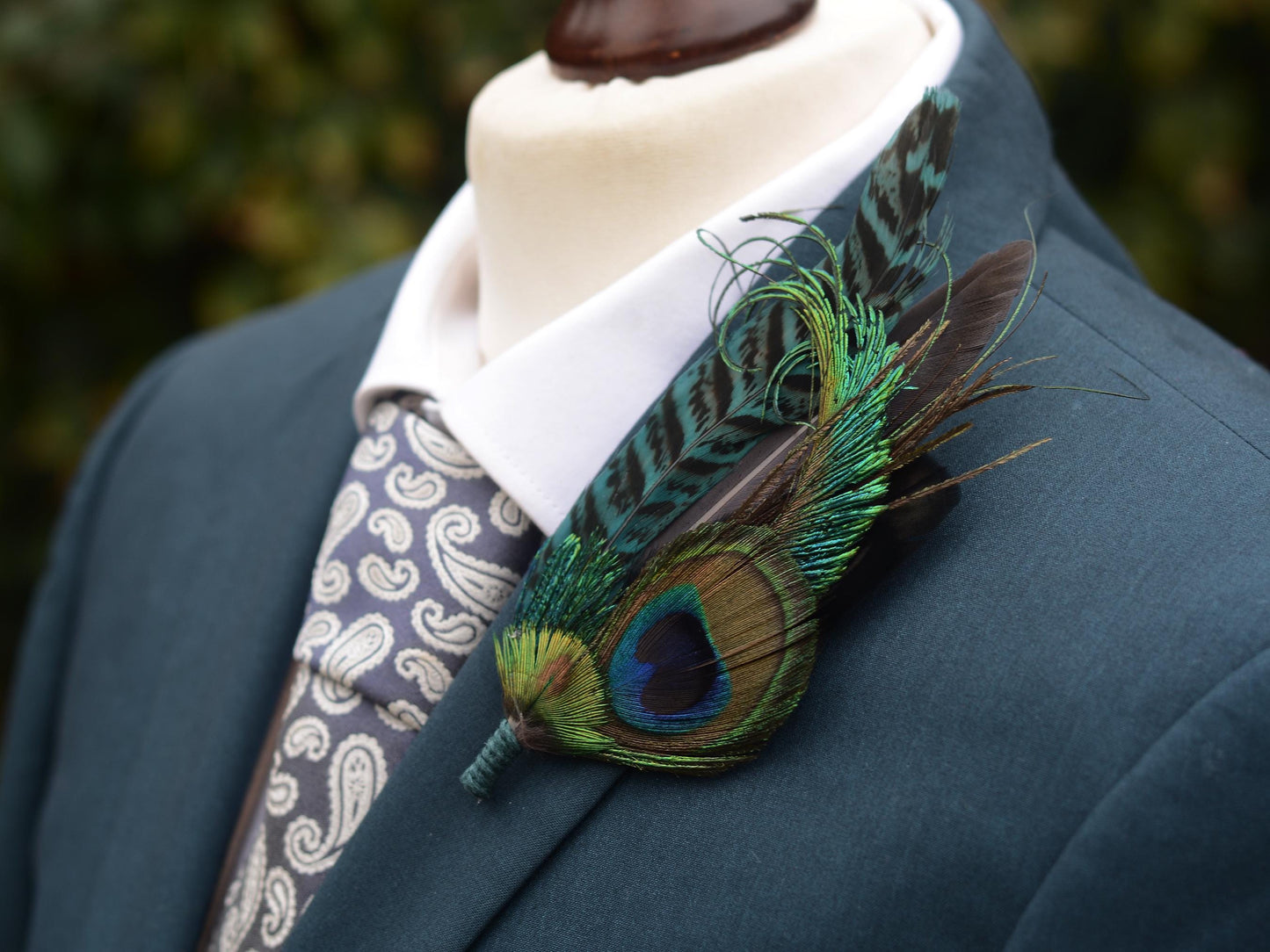 Teal Peacock Feather Lapel Pin Large | Feather Boutonniere | Pheasant Feather Brooch | Feather Hat Pin
