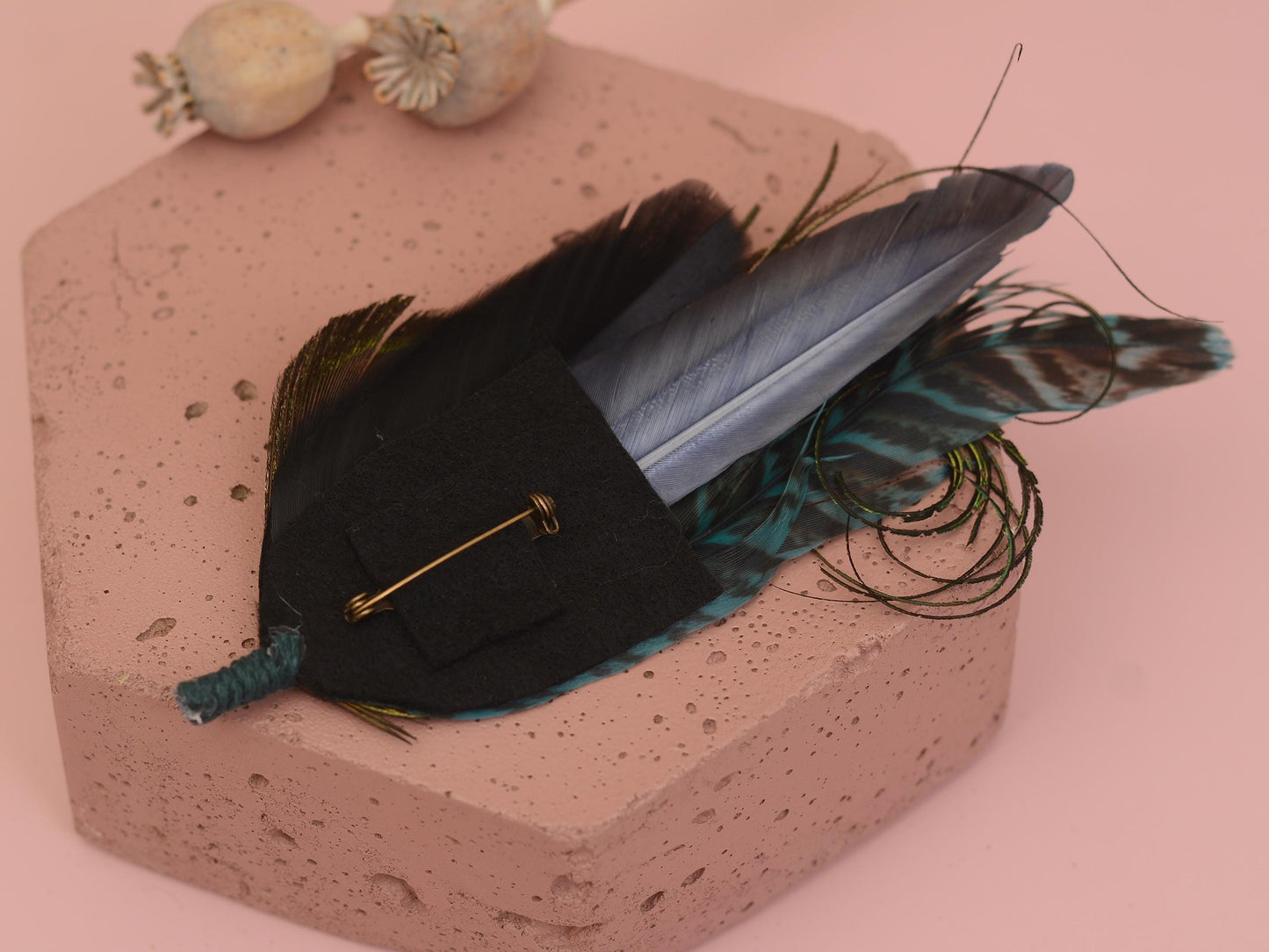 Teal Peacock Feather Lapel Pin Large | Feather Boutonniere | Pheasant Feather Brooch | Feather Hat Pin