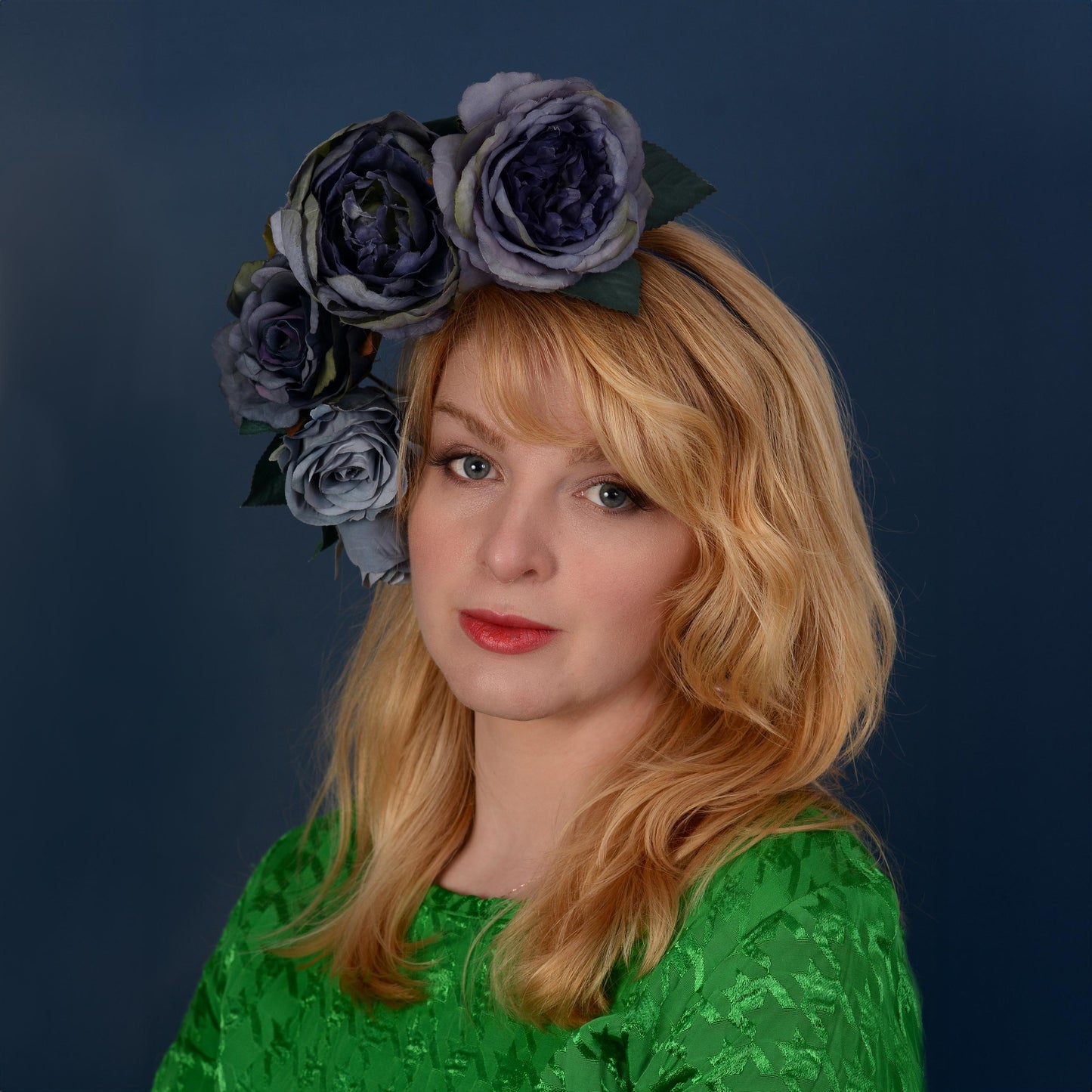 Sculptural Floating Flower Headpiece in Shades of Blue | Floating Rose Flower Crown | Flower Headband | Wedding Headpiece | Races Headpiece
