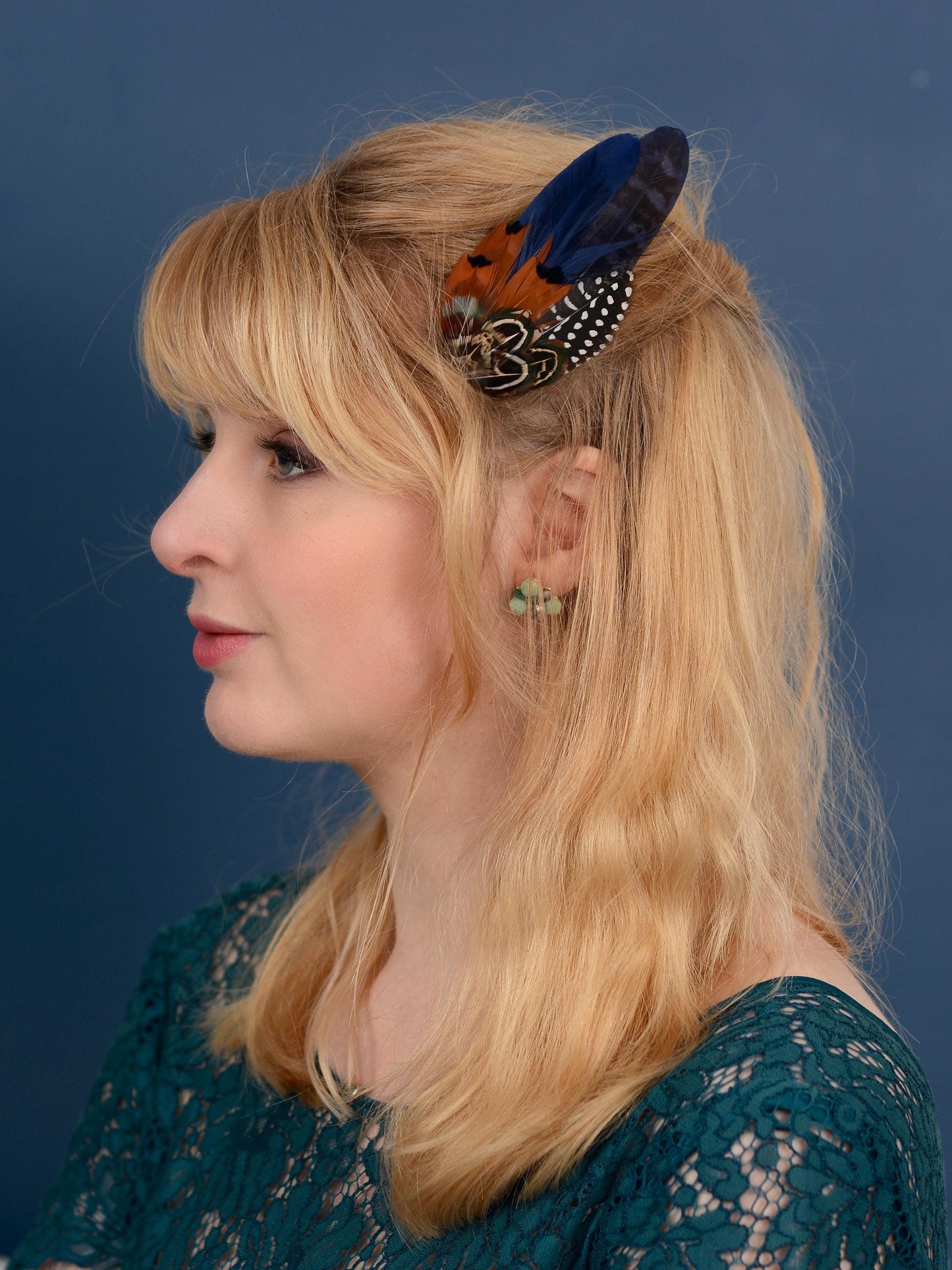 Navy Blue Feather Hair Clip, Feather Fascinator