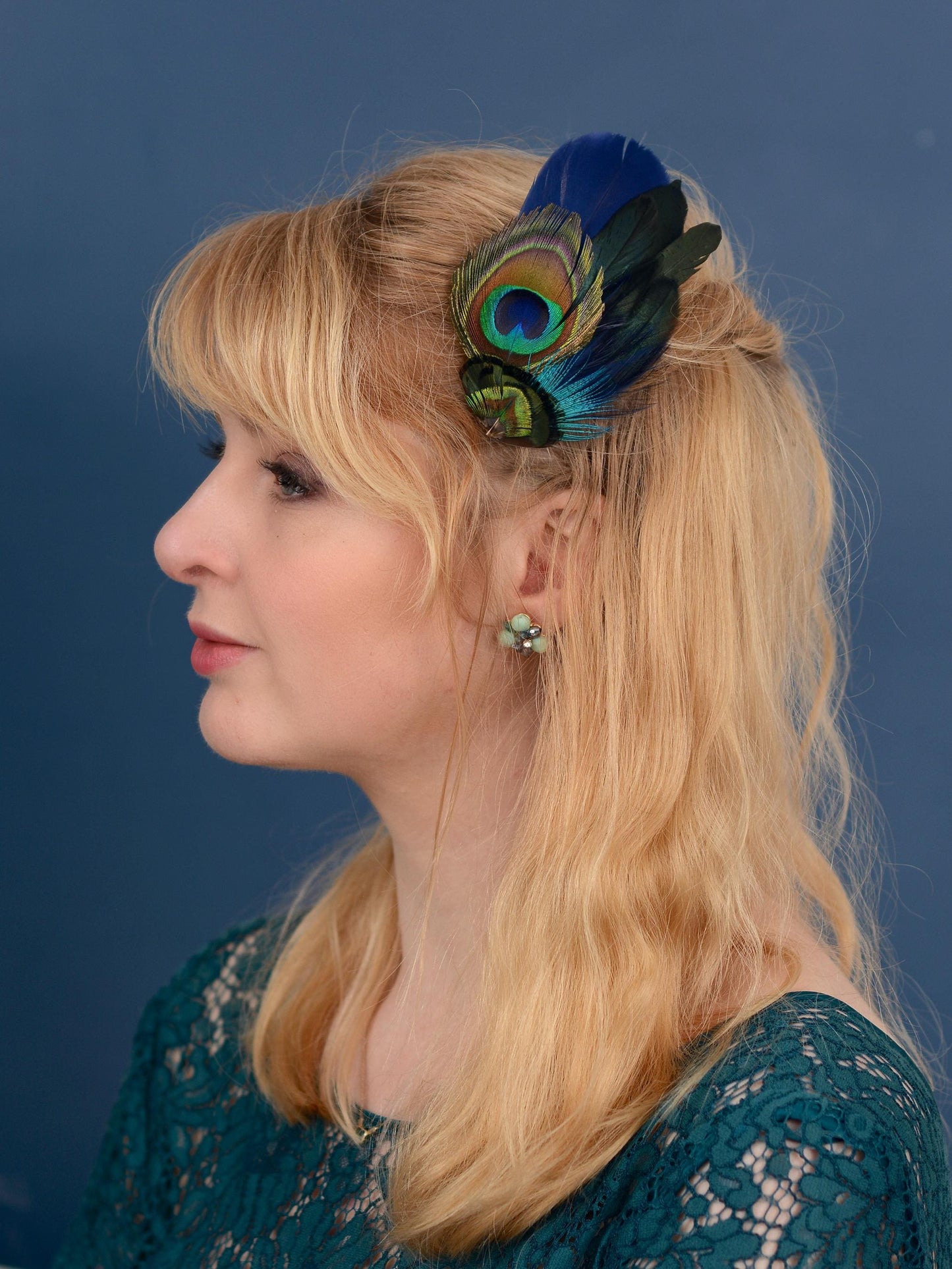 Navy Blue Peacock Feather Hair Clip | Peacock Feather Fascinator | Peacock Feather Headpiece | Bridal Hair Clip | Bridesmaid Hair Clip