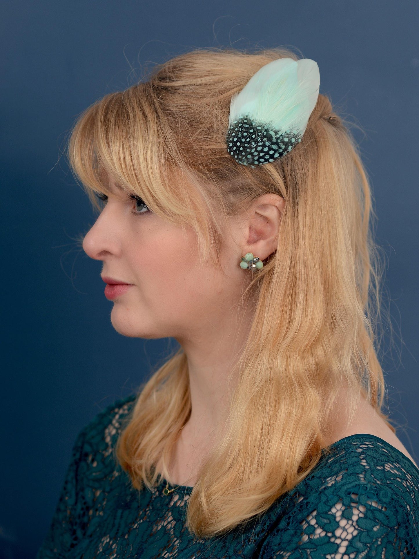 Feather Fascinator in Mint Green and Polka Dot | Mint Feather Hair Clip | Mint Feather Headpiece | Wedding Fascinator | Bridal Headpiece